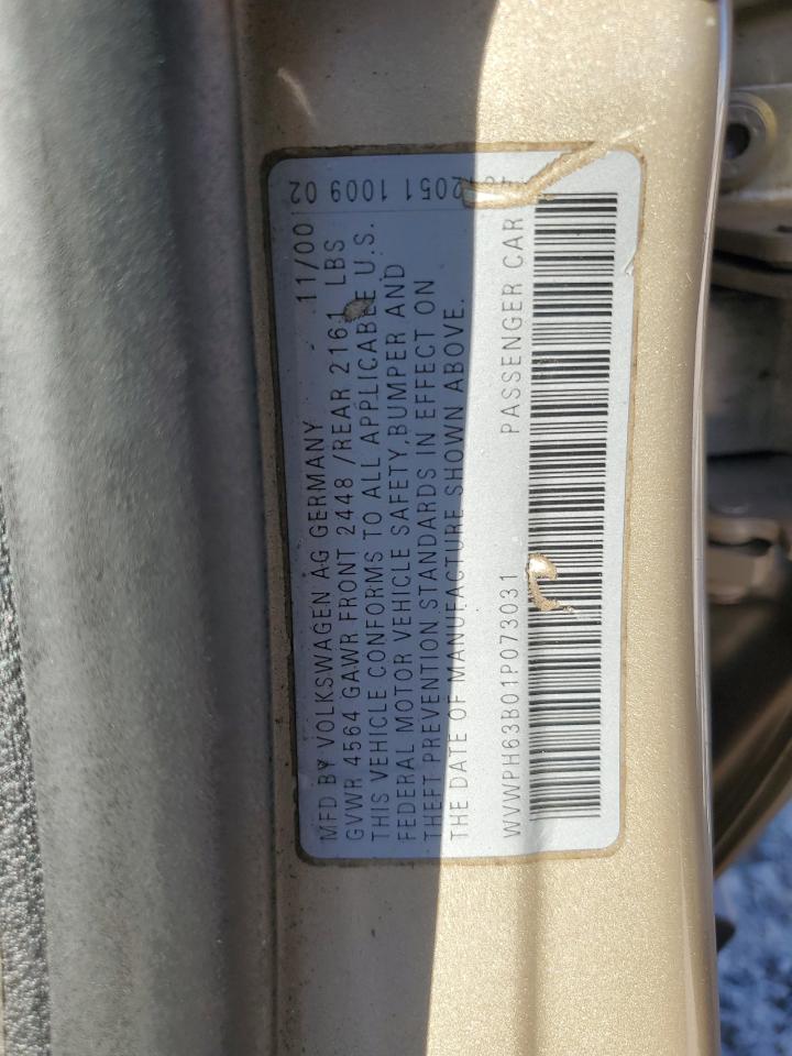 2001 Volkswagen Passat Gls Gold vin: WVWPH63B01P073031