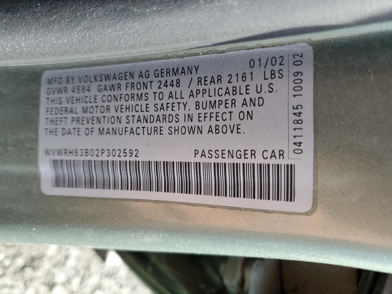 2002 Volkswagen Passat Glx Зеленый vin: WVWRH63B02P302592