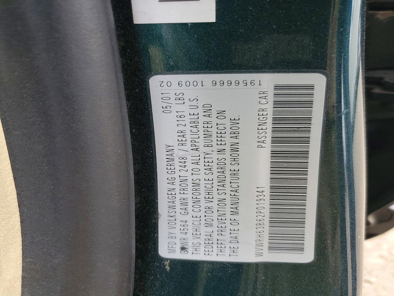 2002 Volkswagen Passat Glx Зеленый vin: WVWRH63B62P019341