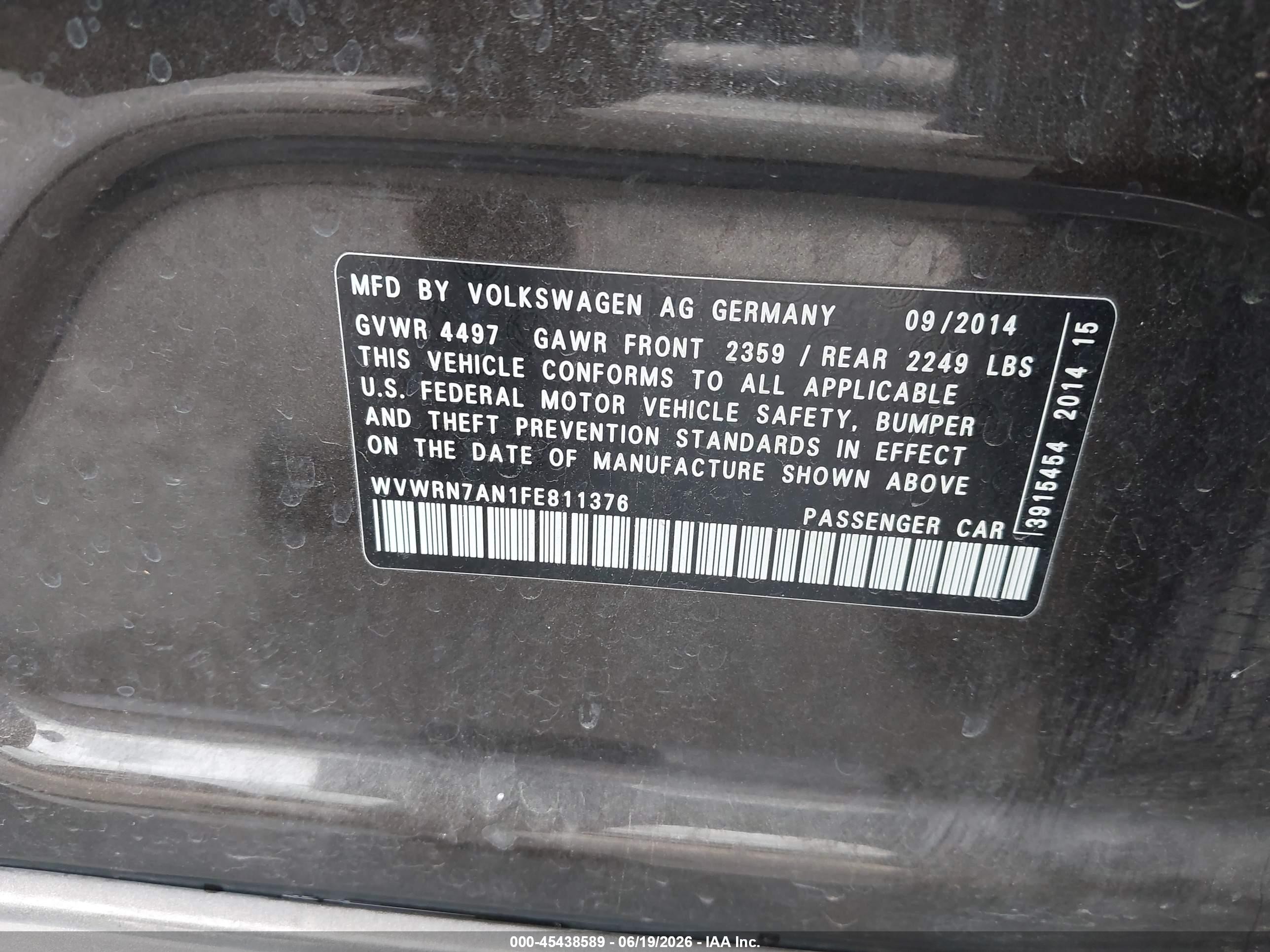 2015 Volkswagen Cc 2.0t Executive Серый vin: WVWRN7AN1FE811376