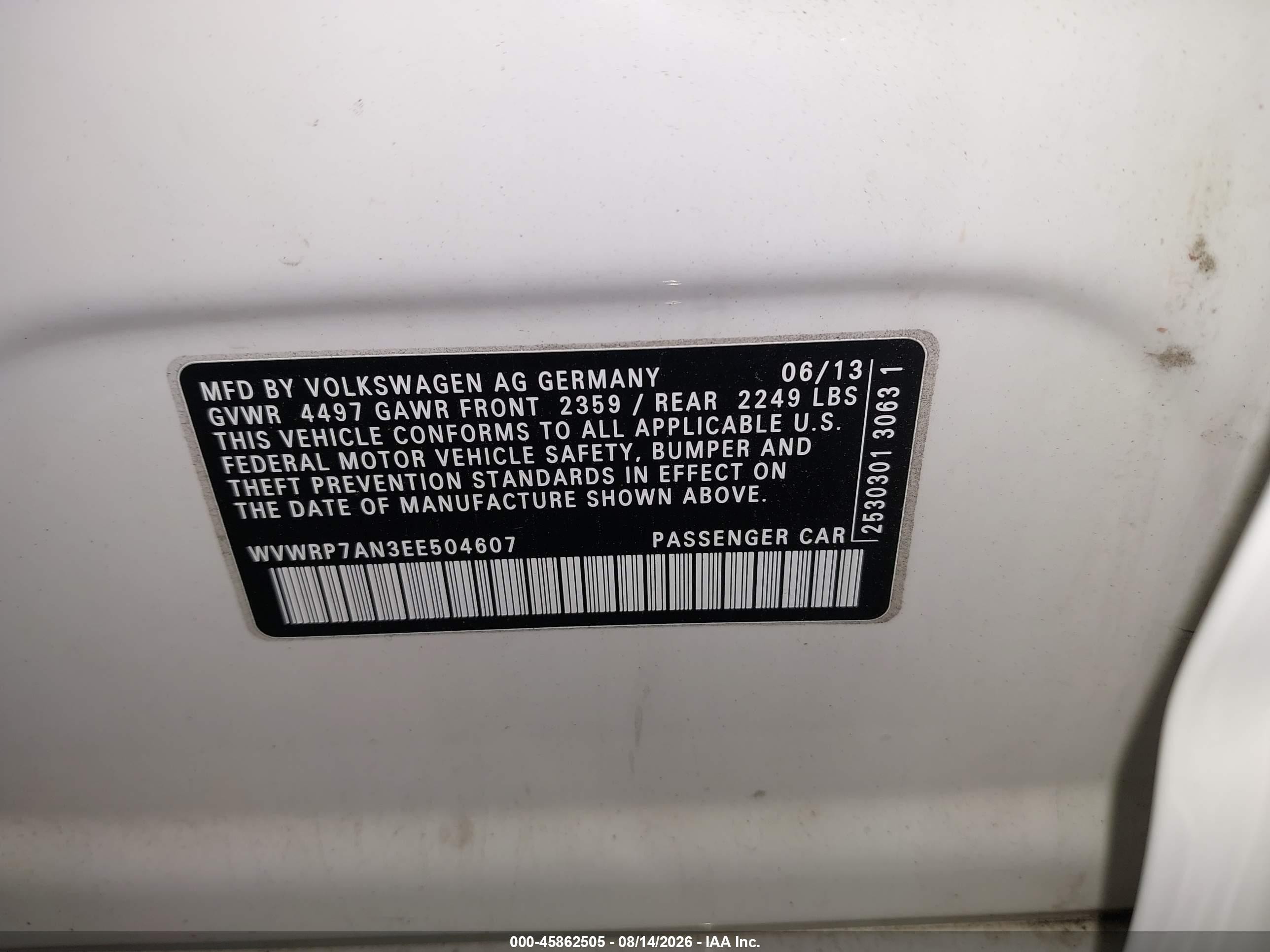 2014 Volkswagen Cc 2.0t Executive White vin: WVWRP7AN3EE504607