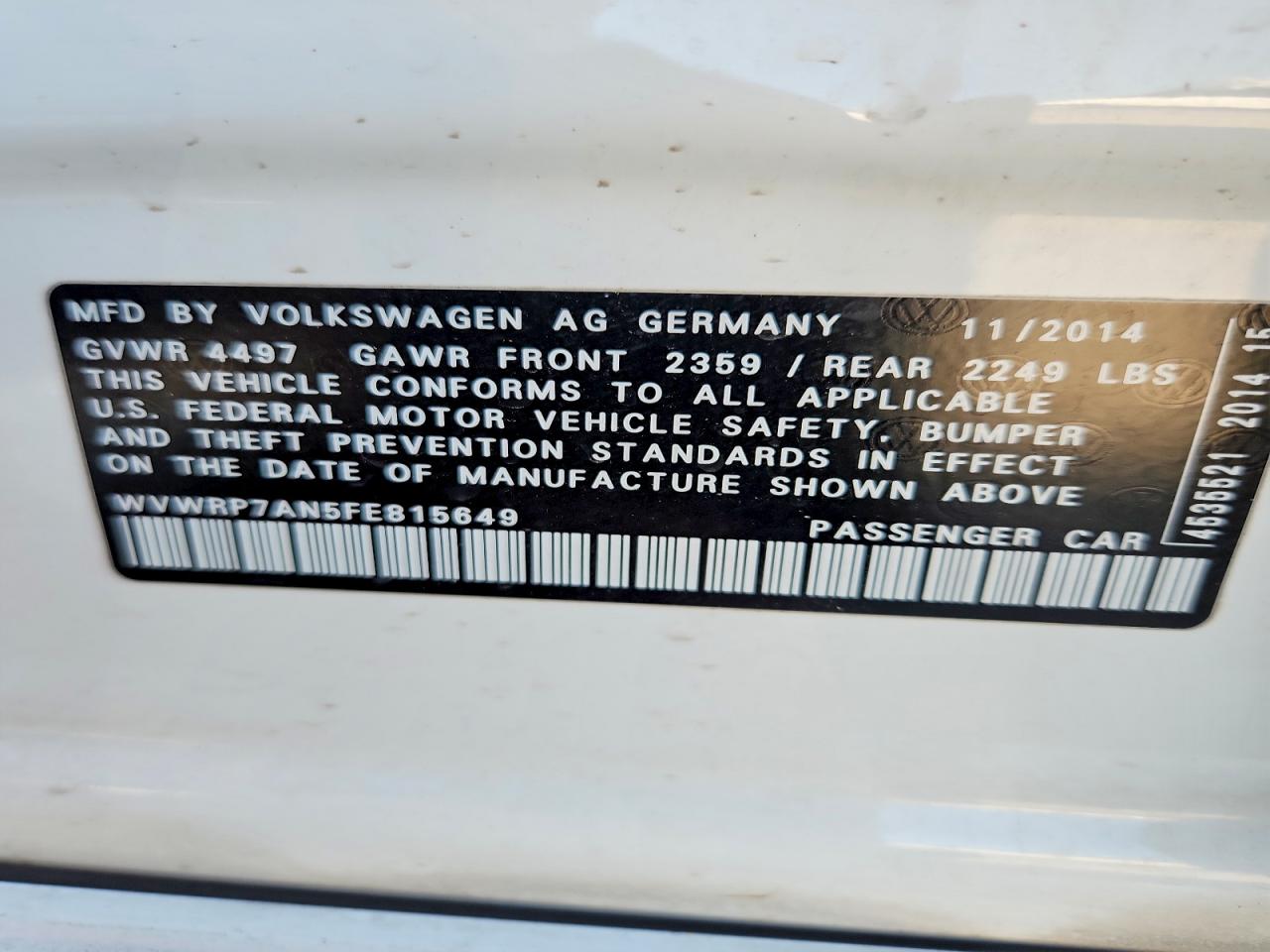 2015 Volkswagen Cc Executive Белый vin: WVWRP7AN5FE815649