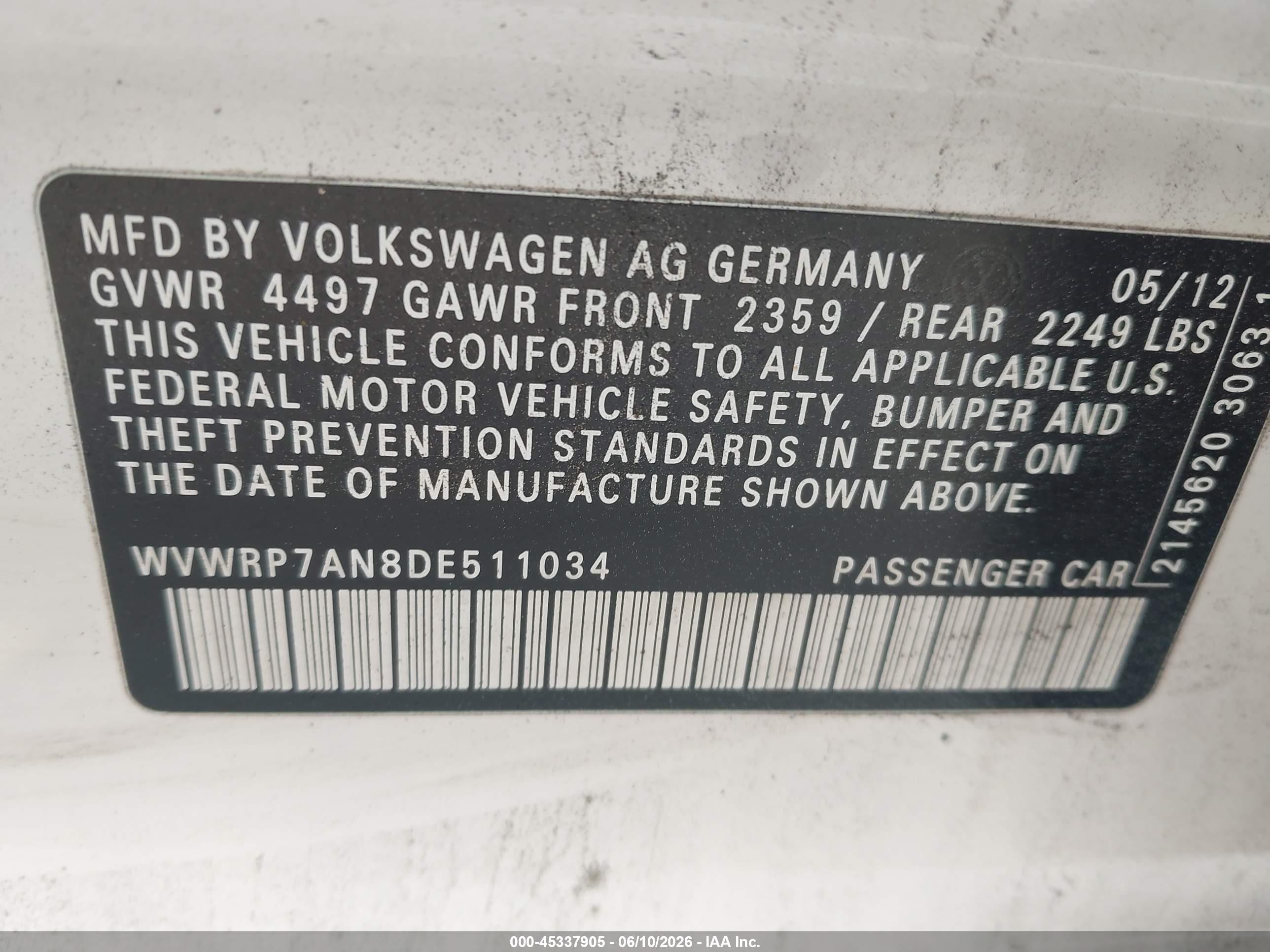 2013 Volkswagen Cc 2.0t Lux White vin: WVWRP7AN8DE511034