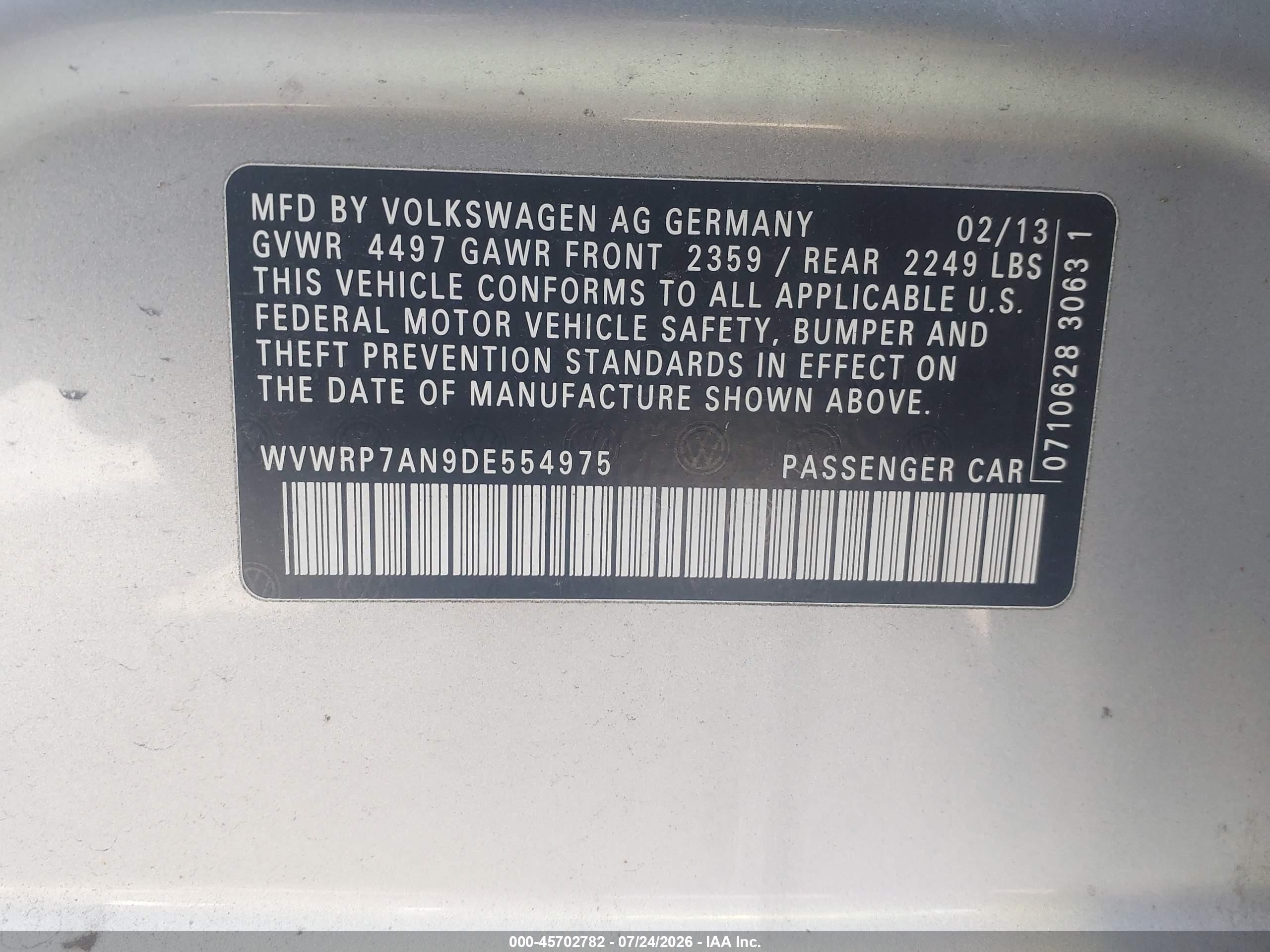 2013 Volkswagen Cc 2.0t Lux Silver vin: WVWRP7AN9DE554975