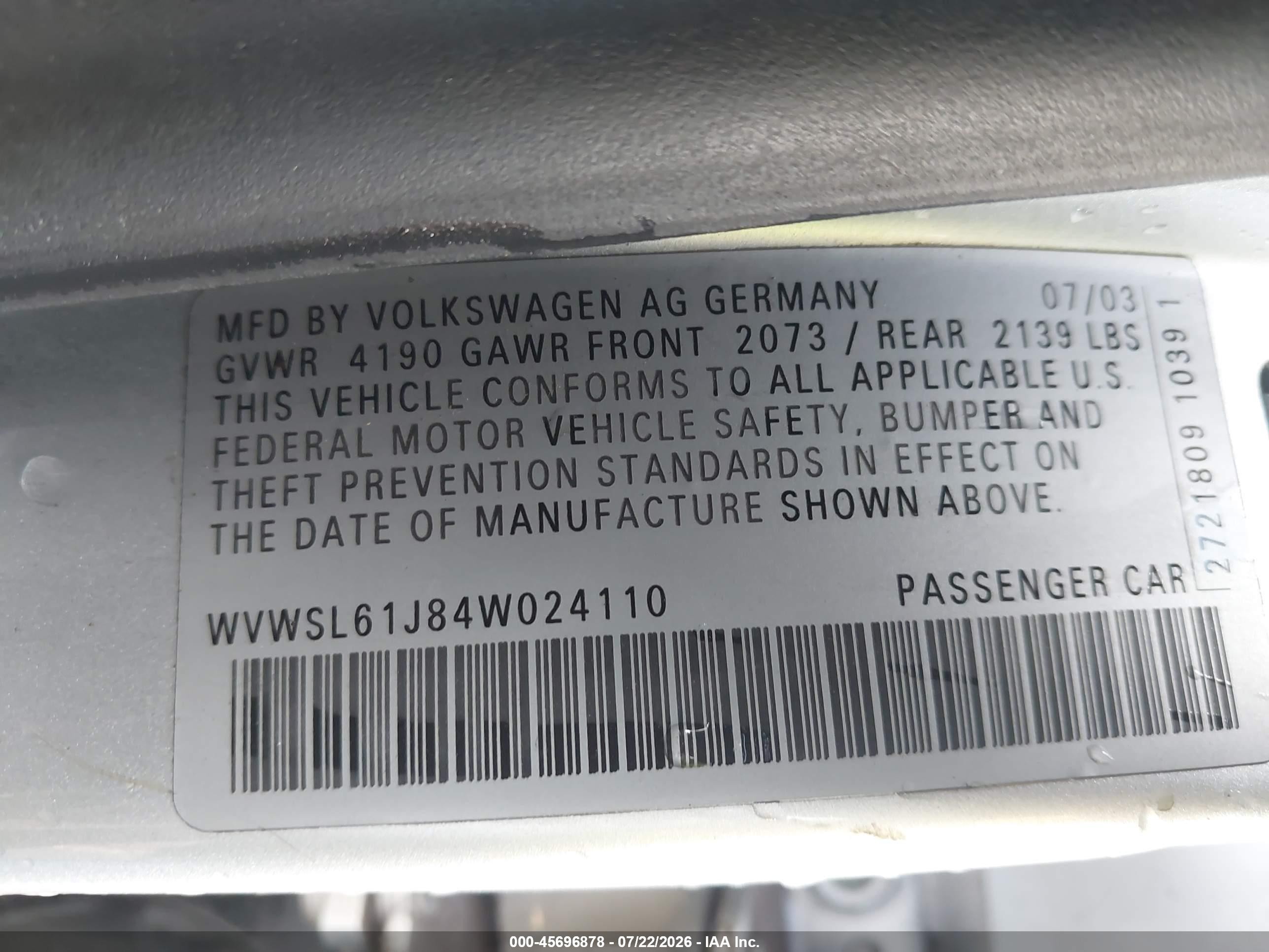 2004 Volkswagen Jetta Gls 2.0l Silver vin: WVWSL61J84W024110