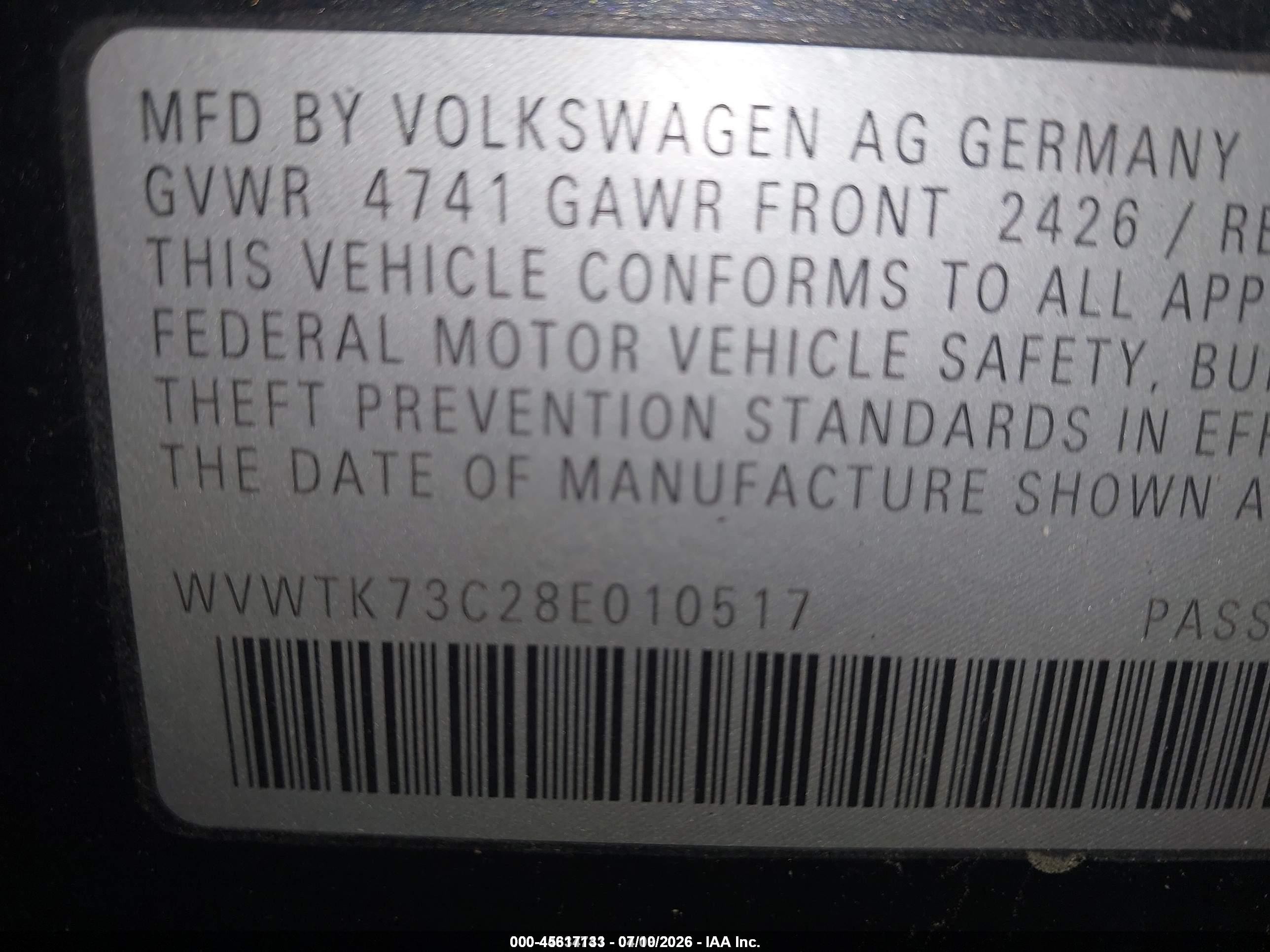 2008 Volkswagen Passat Lux Gray vin: WVWTK73C28E010517