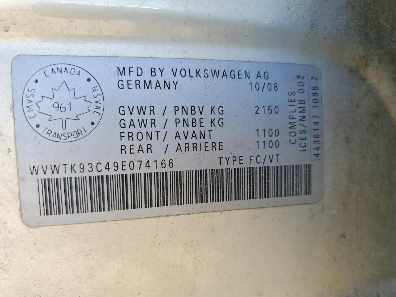 2009 Volkswagen Passat Серебряный vin: WVWTK93C49E074166