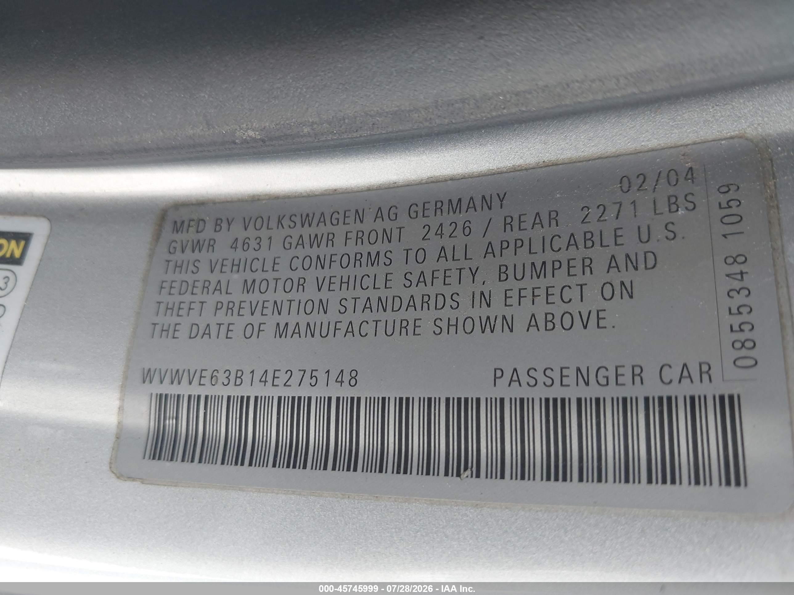 2004 Volkswagen Passat Gls Tdi Серебряный vin: WVWVE63B14E275148