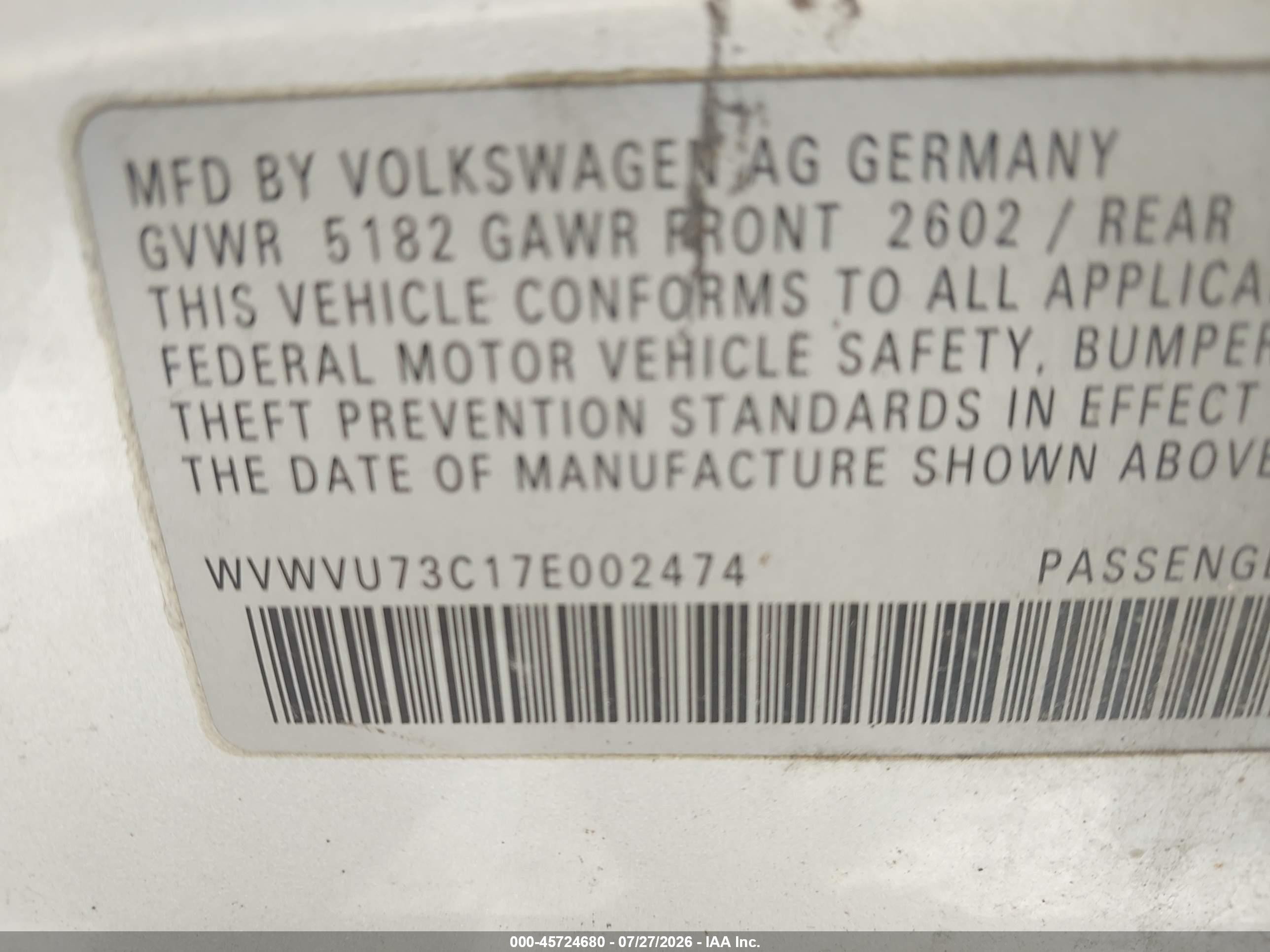 2007 Volkswagen Passat 3.6 Silver vin: WVWVU73C17E002474