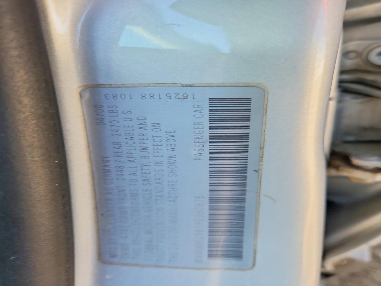 2000 Volkswagen Passat Glx 4motion Silver vin: WVWWH23B1YE390875