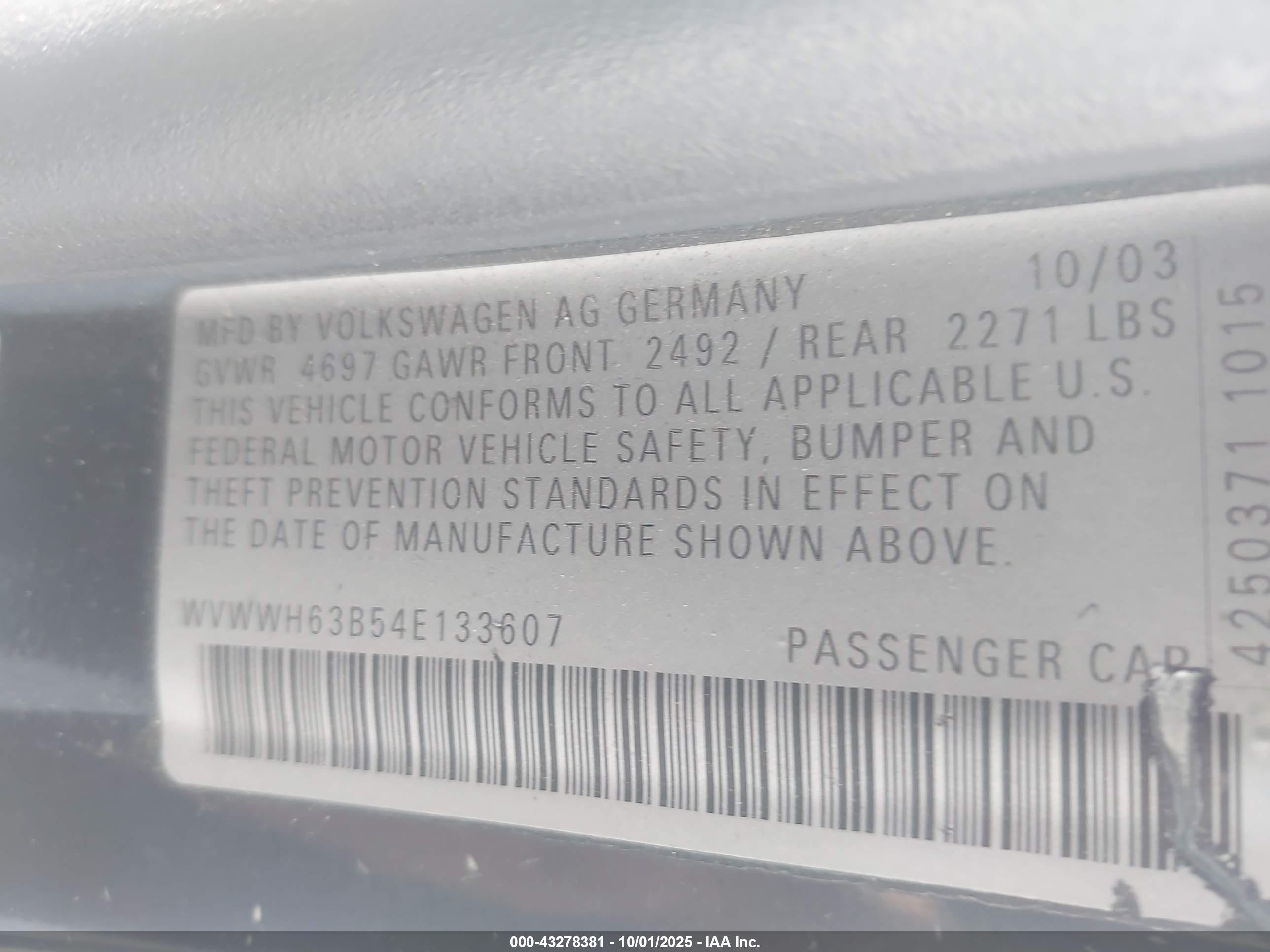 2004 Volkswagen Passat Glx Черный vin: WVWWH63B54E133607