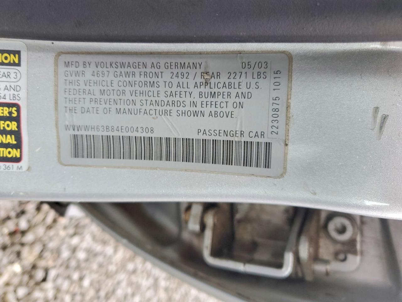 2004 Volkswagen Passat Glx Серебряный vin: WVWWH63B84E004308