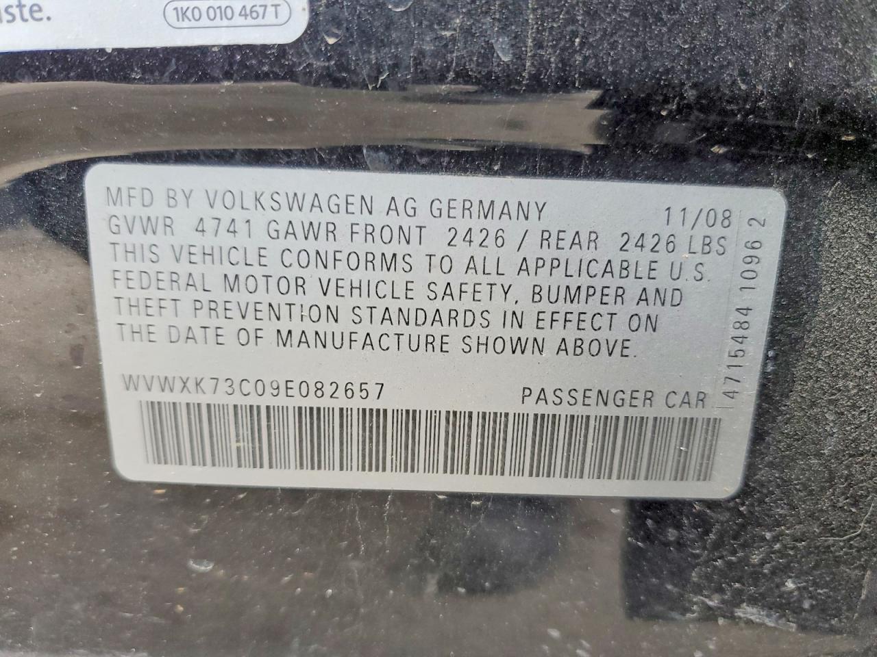 2009 Volkswagen Passat Wagon Turbo Black vin: WVWXK73C09E082657