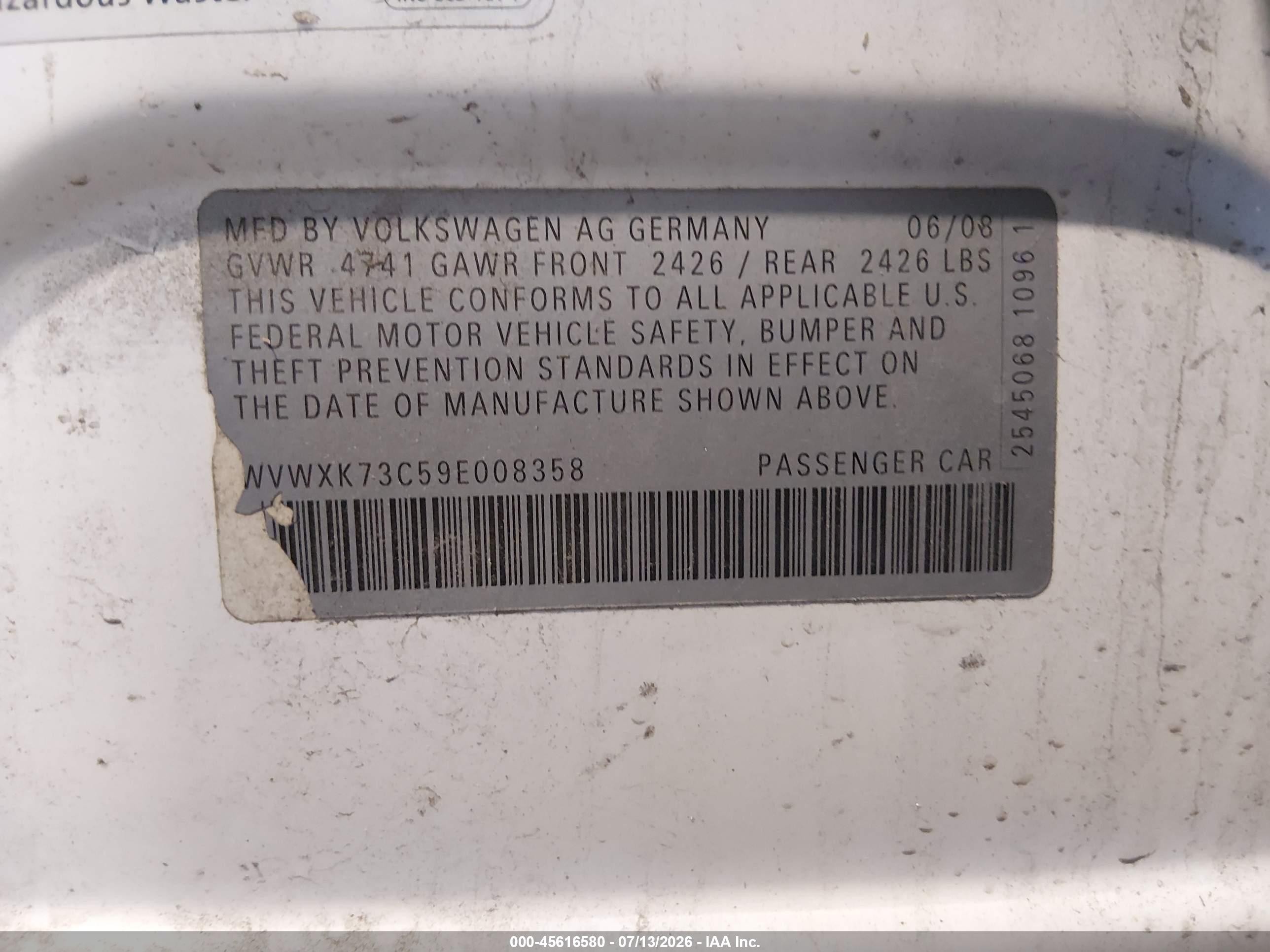 2009 Volkswagen Passat Komfort Белый vin: WVWXK73C59E008358