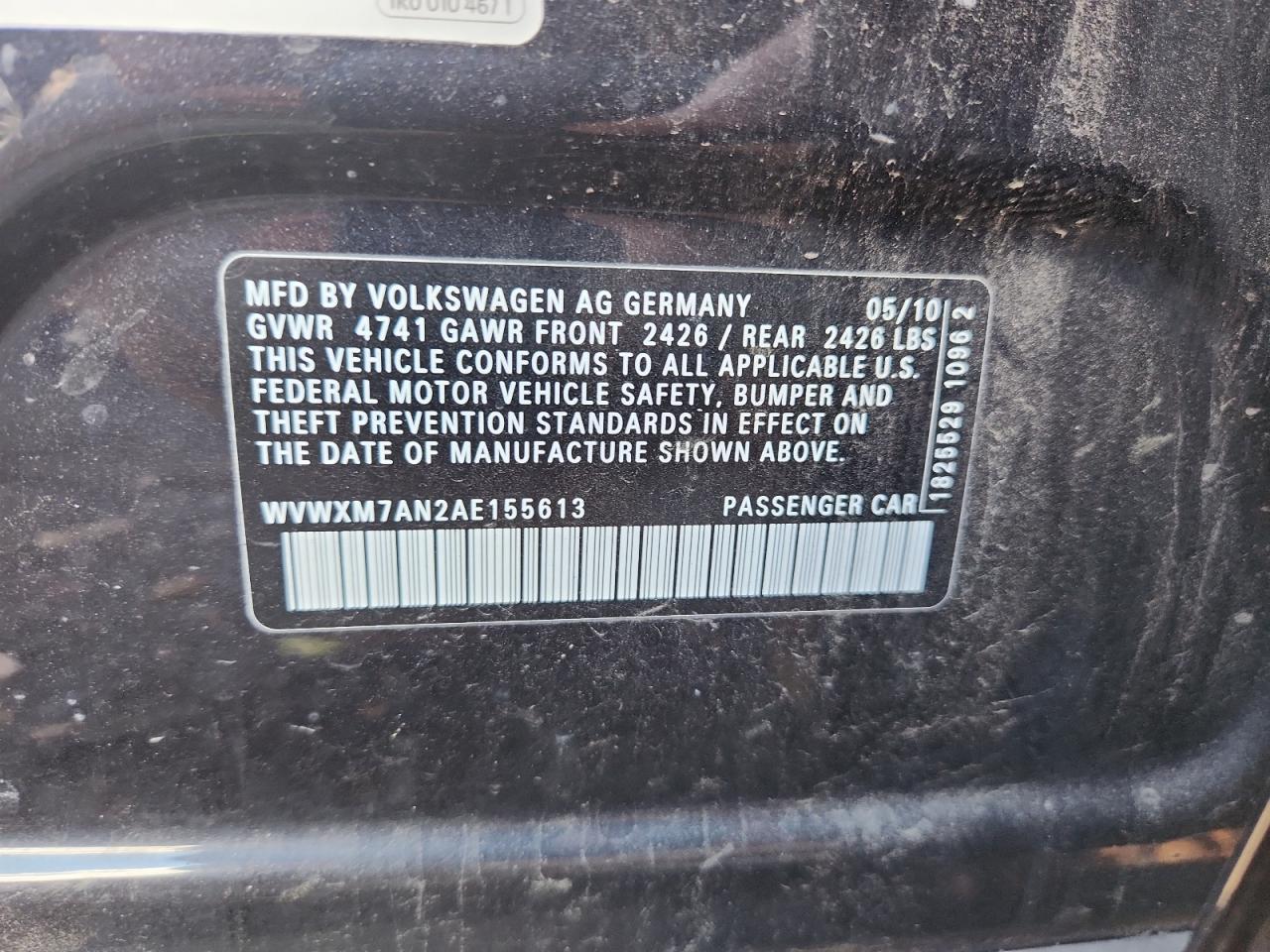 2010 Volkswagen Passat Komfort Black vin: WVWXM7AN2AE155613