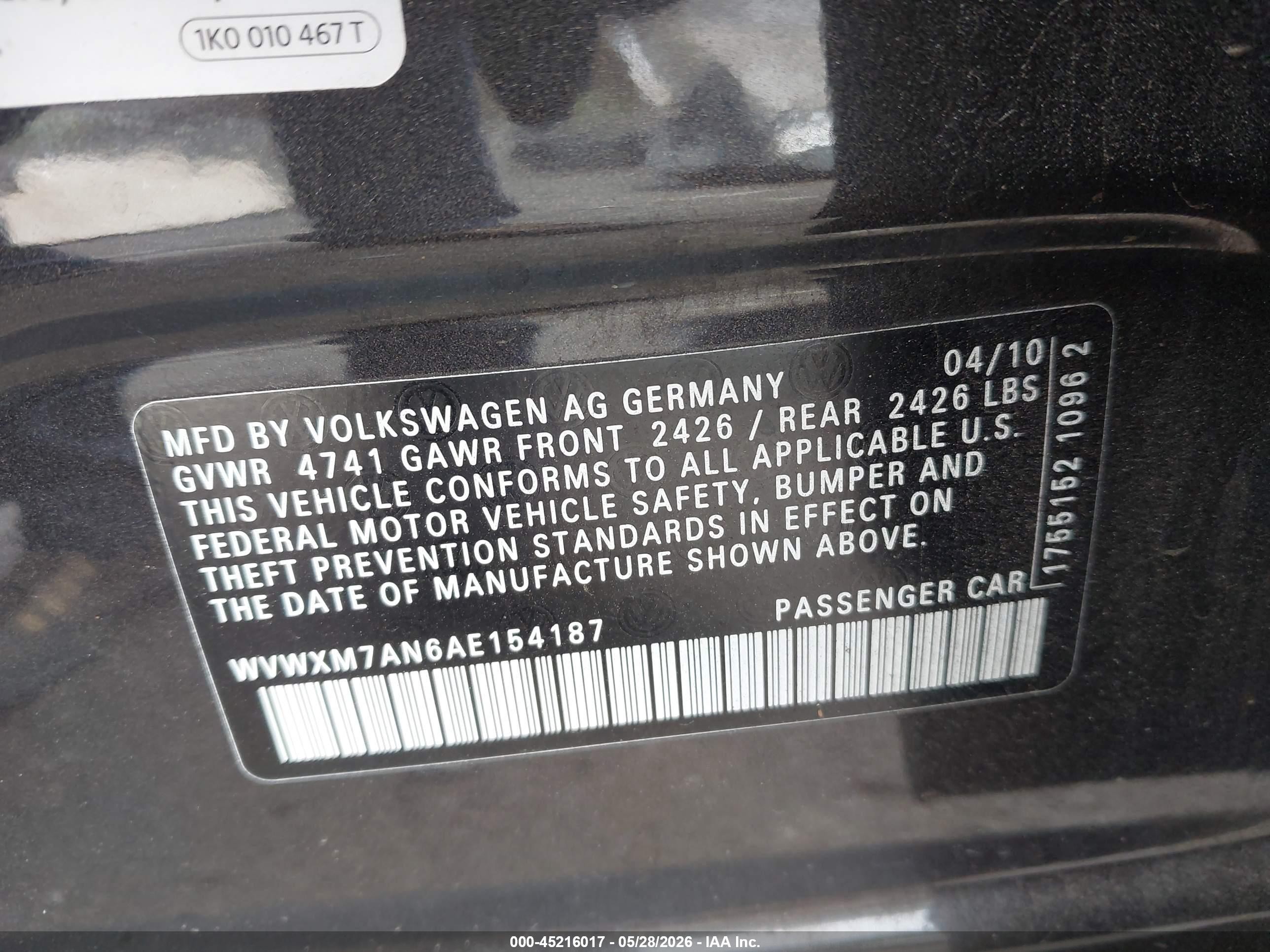 2010 Volkswagen Passat Komfort Dark Brown vin: WVWXM7AN6AE154187
