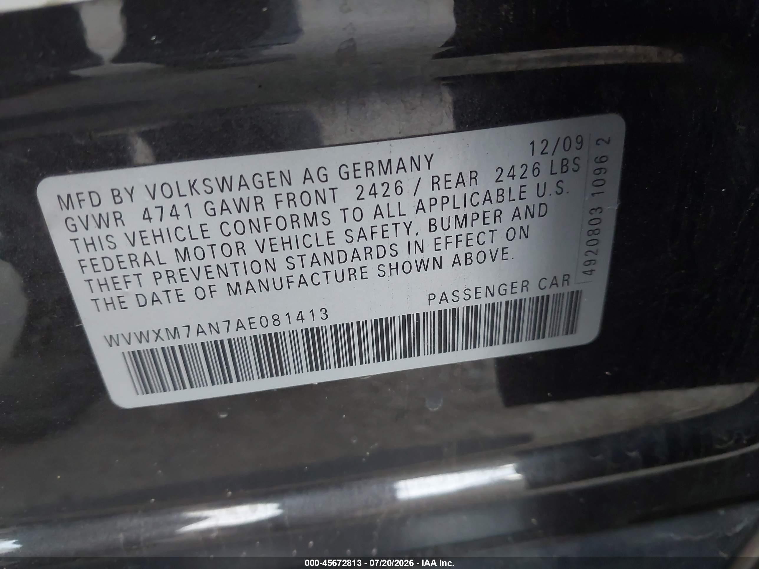 2010 Volkswagen Passat Komfort Gray vin: WVWXM7AN7AE081413