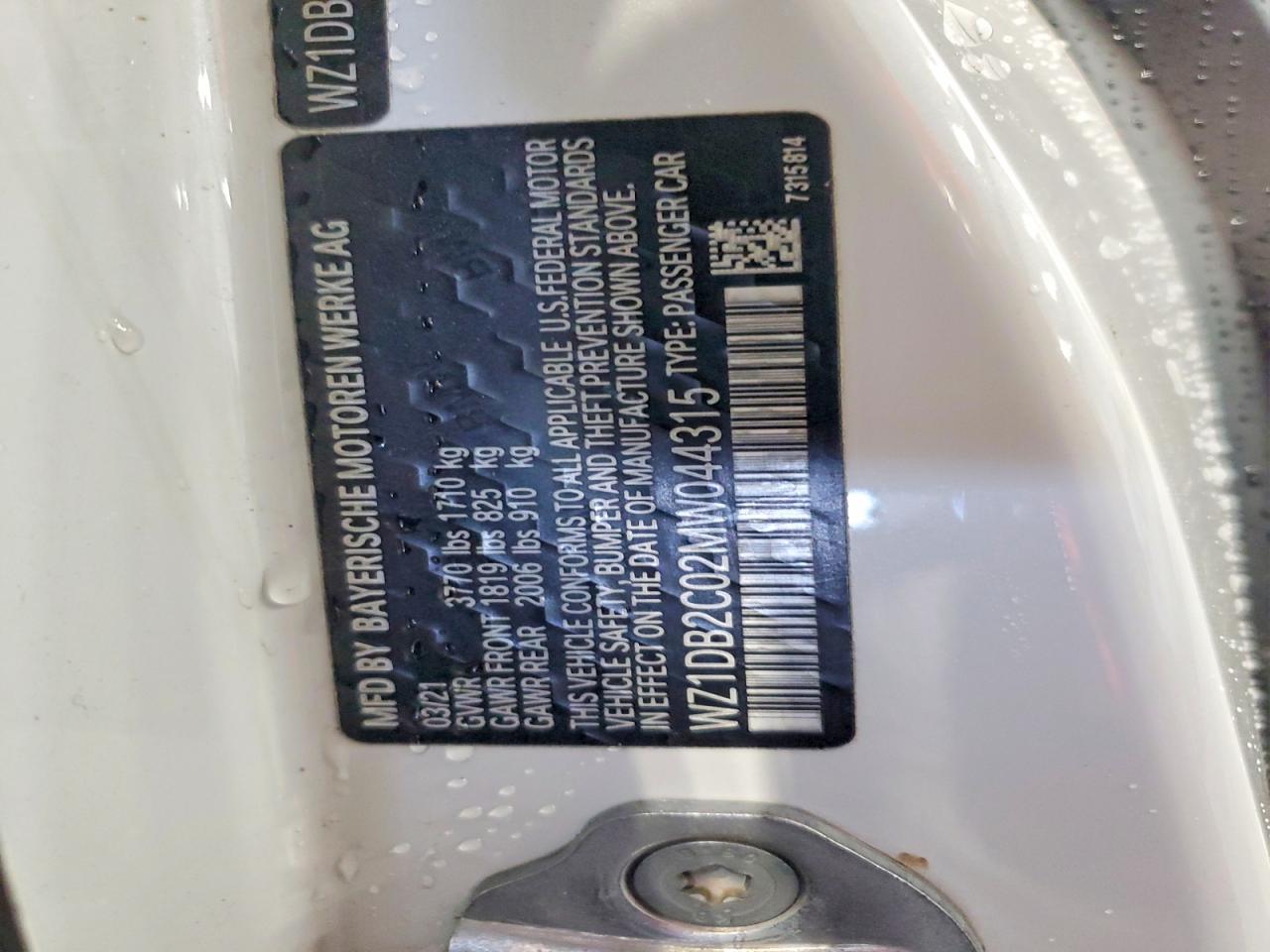 2021 Toyota Gr Supra 2.0 White vin: WZ1DB2C02MW044315