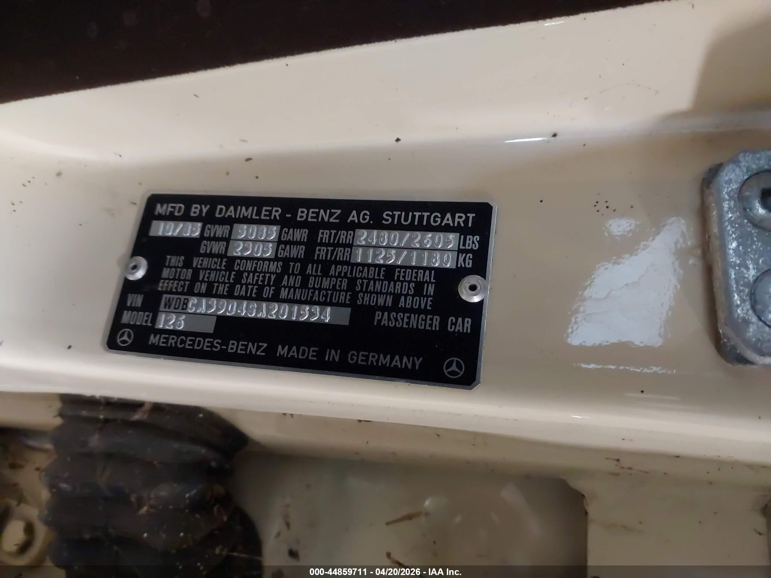 1986 Mercedes-benz 560 Sel Cream vin: WdbCA39D4GA201534