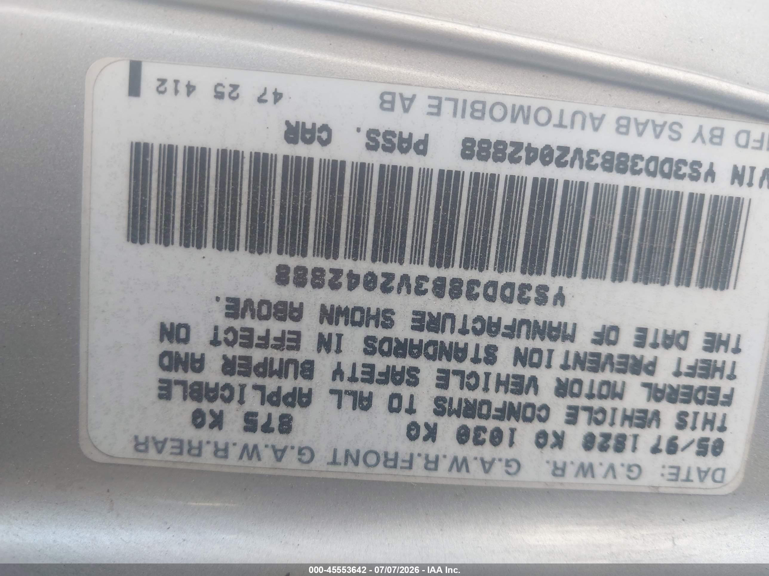 1997 Saab 900 S Серебряный vin: YS3DD38B3V2042888