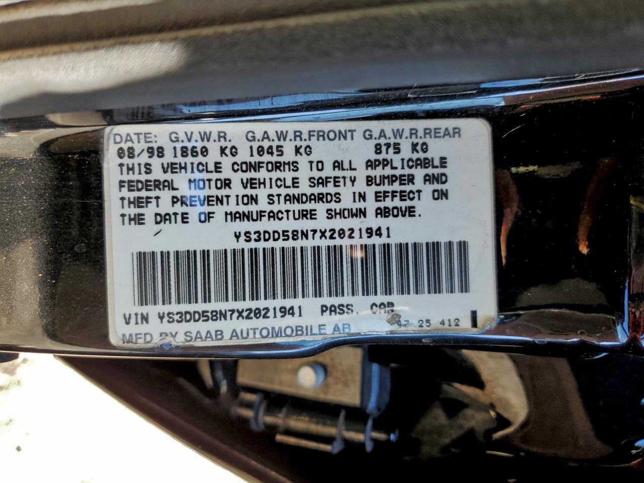 1999 Saab 9-3 S Black vin: YS3DD58N7X2021941
