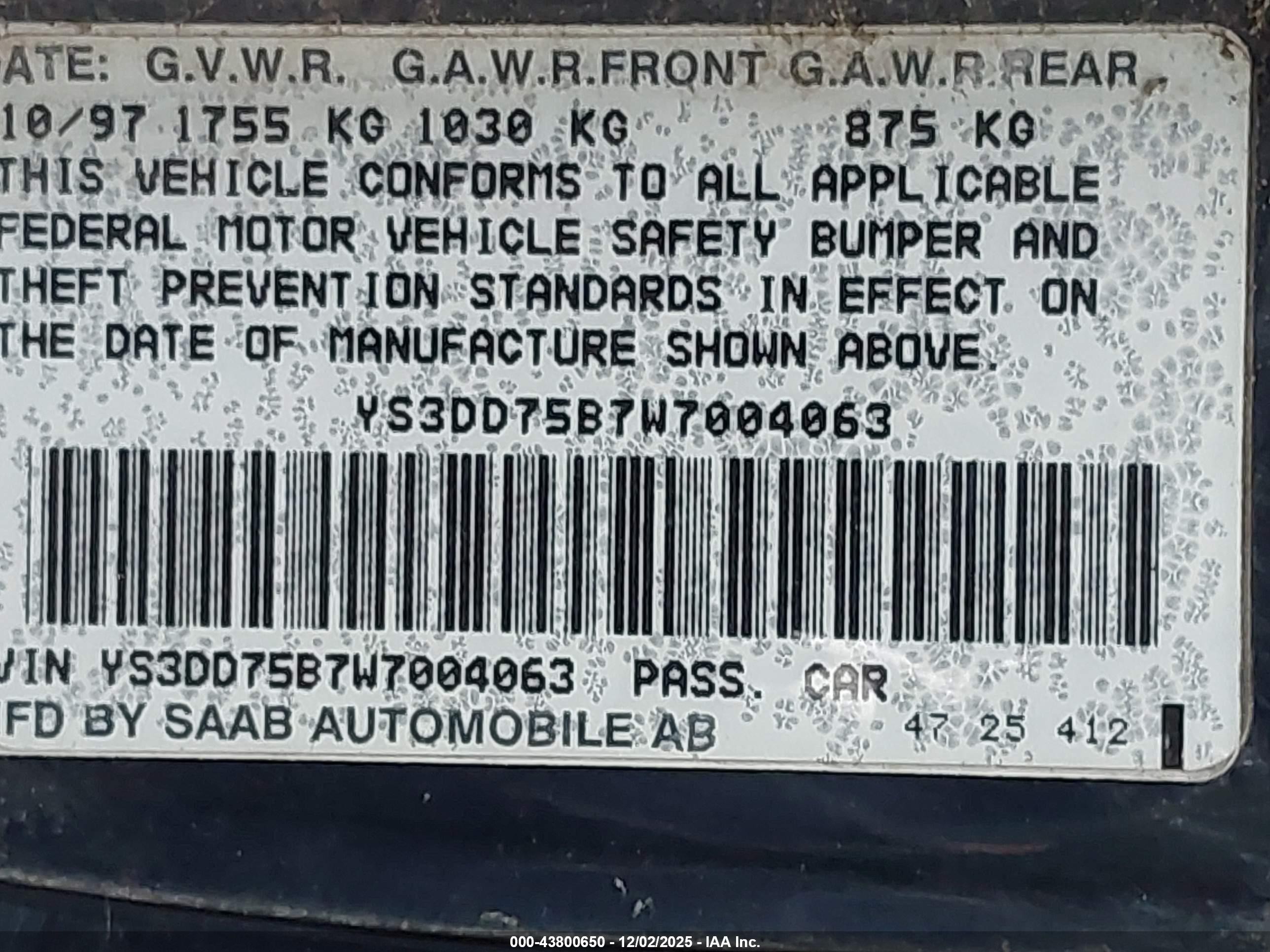 1998 Saab 900 S Dark Blue vin: YS3DD75B7W7004063