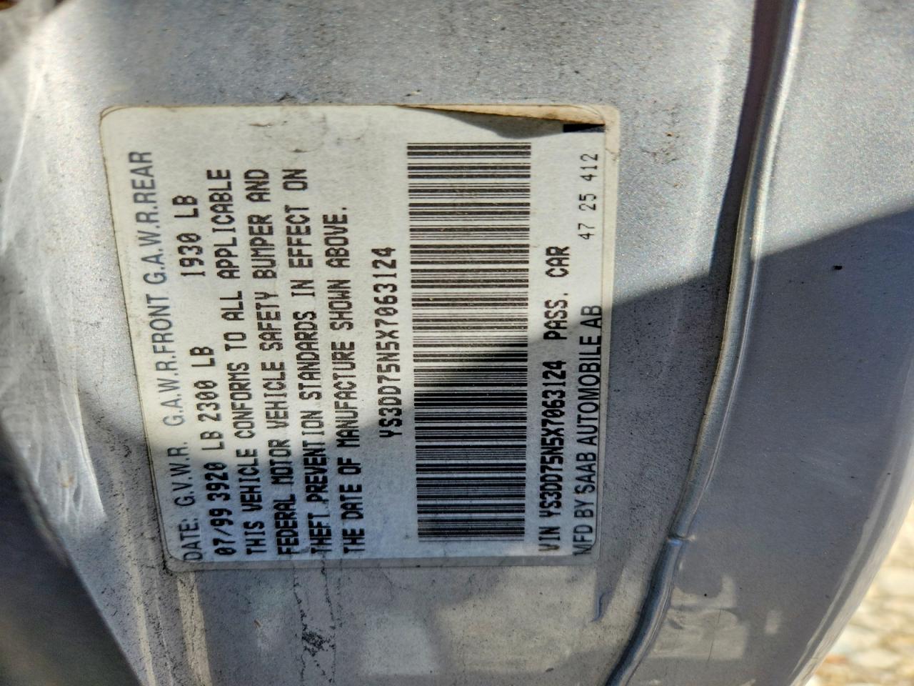 1999 Saab 9-3 S Silver vin: YS3DD75N5X7063124