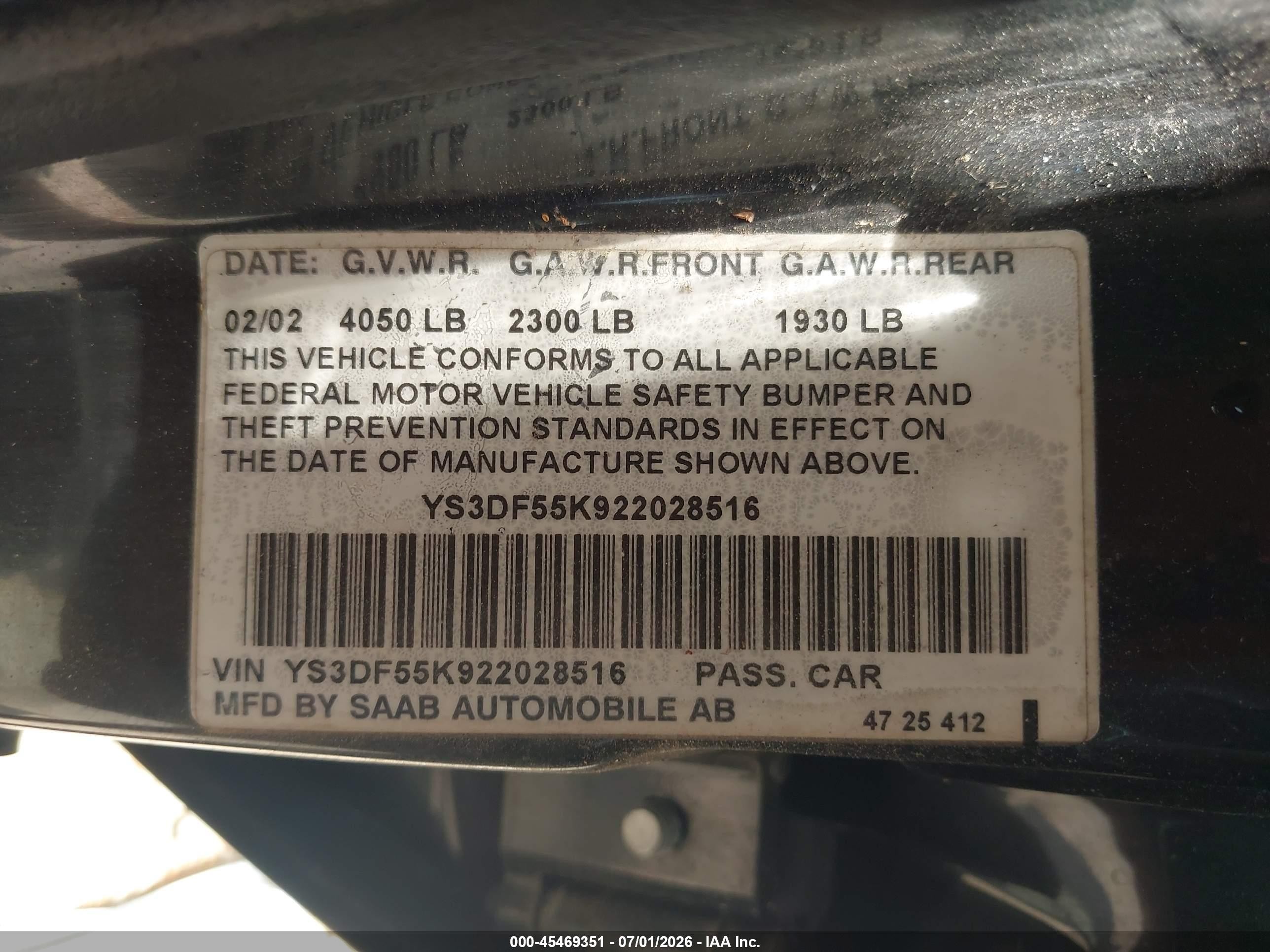 2002 Saab 9-3 Se Black vin: YS3DF55K922028516