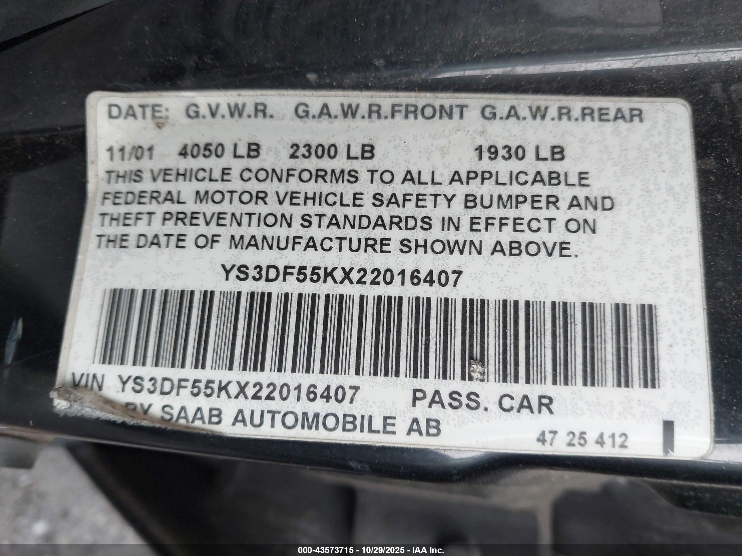 2002 Saab 9-3 Se Черный vin: YS3DF55KX22016407