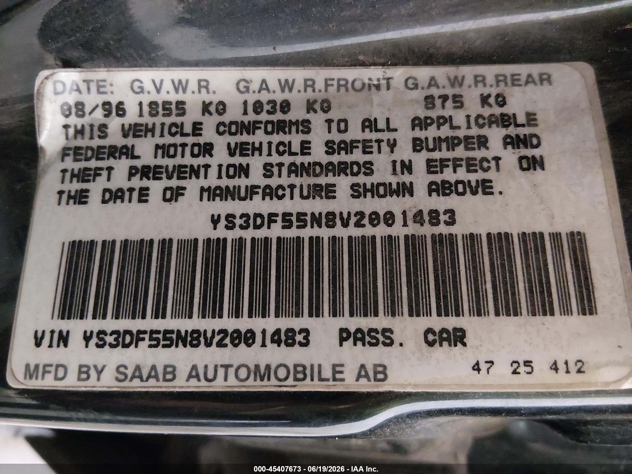 1997 Saab 900 Se Черный vin: YS3DF55N8V2001483