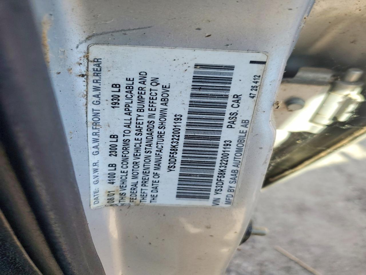 2002 Saab 9-3 Se Серебряный vin: YS3DF58K322001193