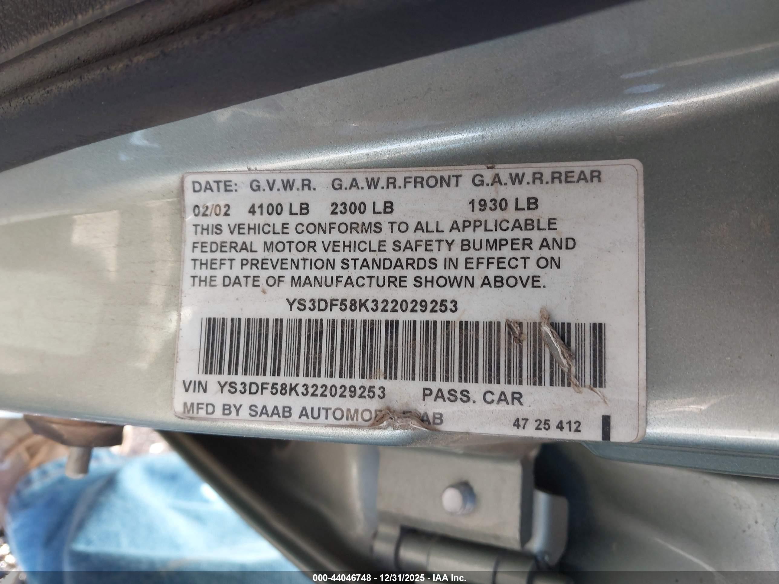 2002 Saab 9-3 Se Green vin: YS3DF58K322029253