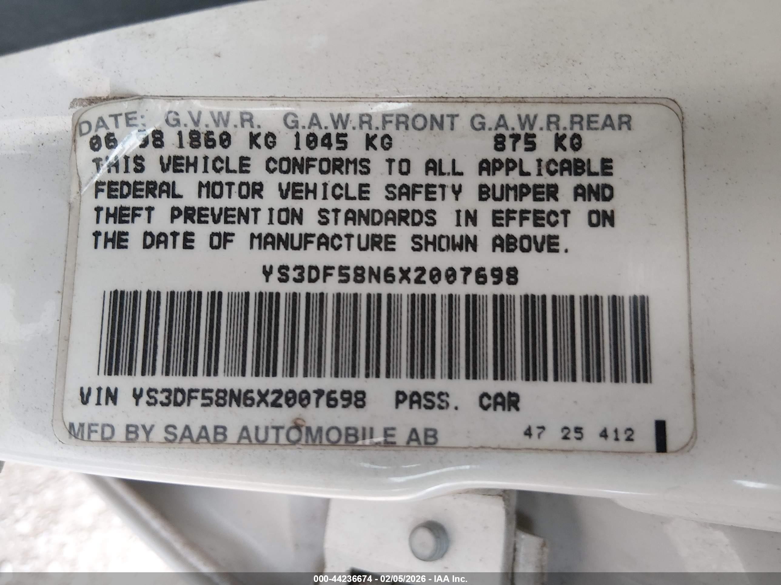 1999 Saab 9-3 Se White vin: YS3DF58N6X2007698