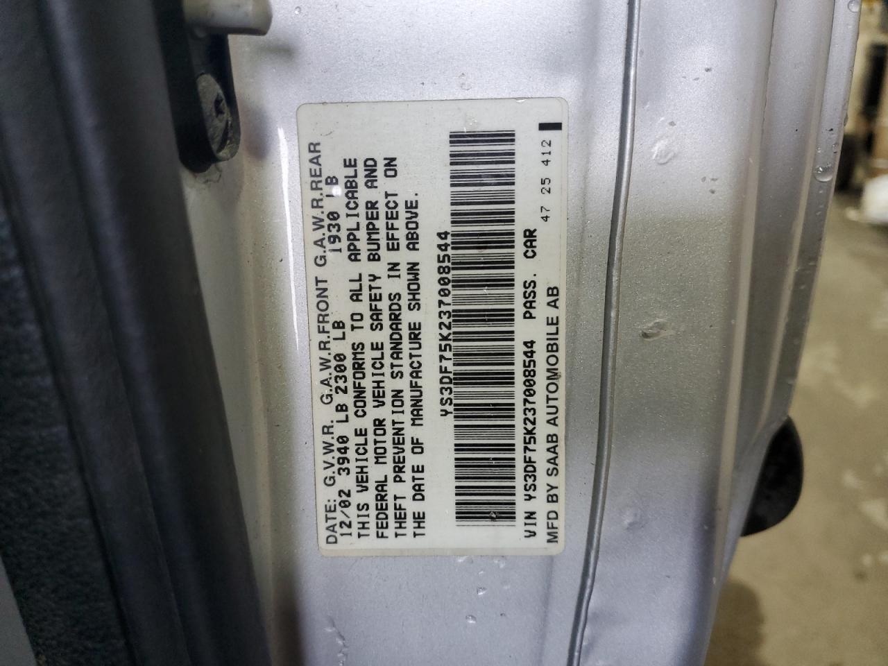 2003 Saab 9-3 Se Silver vin: YS3DF75K237008544