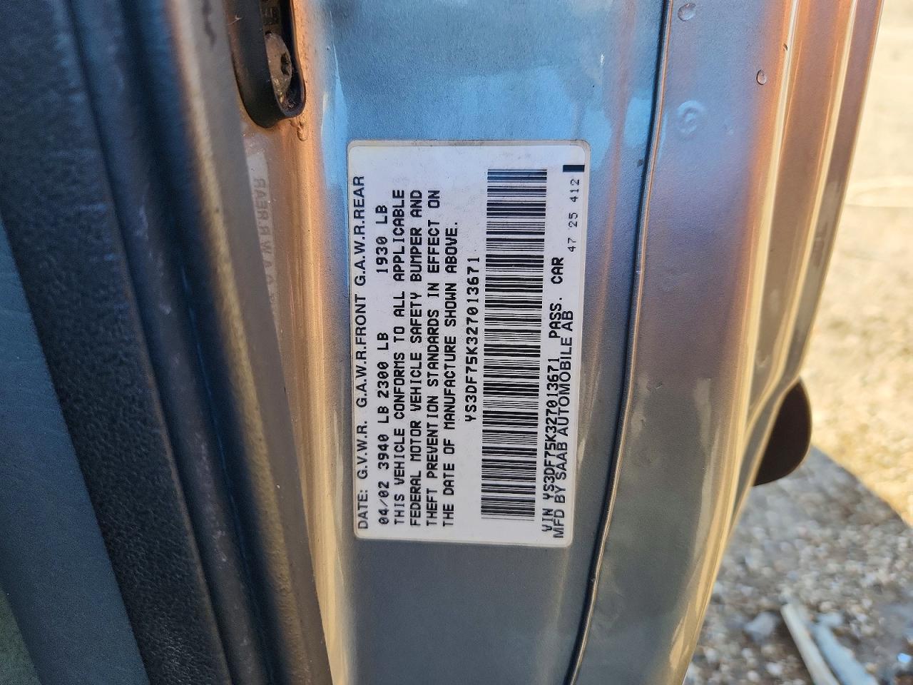 2002 Saab 9-3 Se Серый vin: YS3DF75K327013671