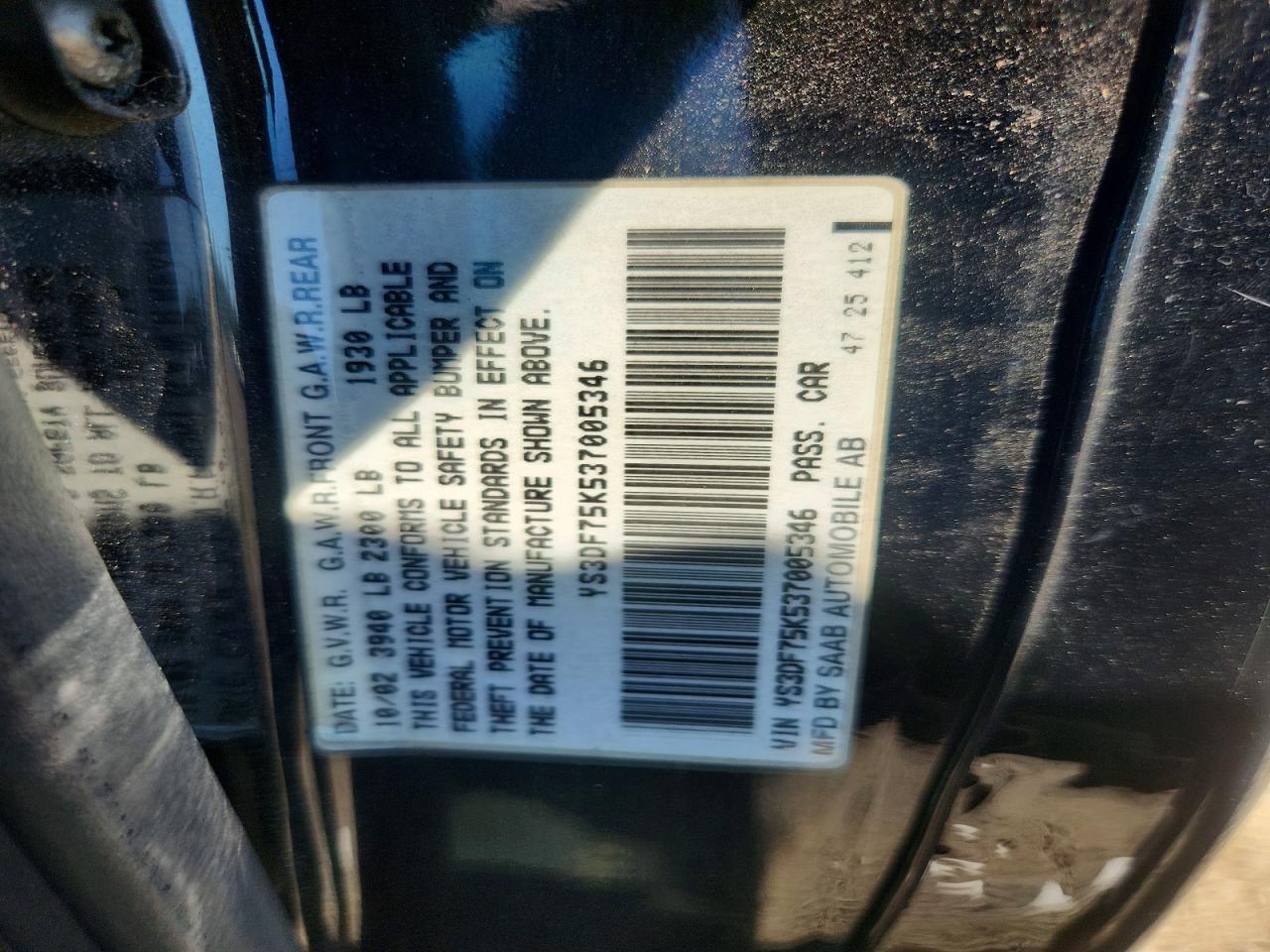 2003 Saab 9-3 Se Black vin: YS3DF75K537005346