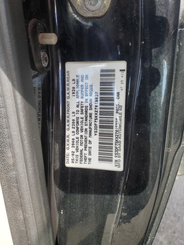 2002 Saab 9-3 Se Black vin: YS3DF75KX27015837
