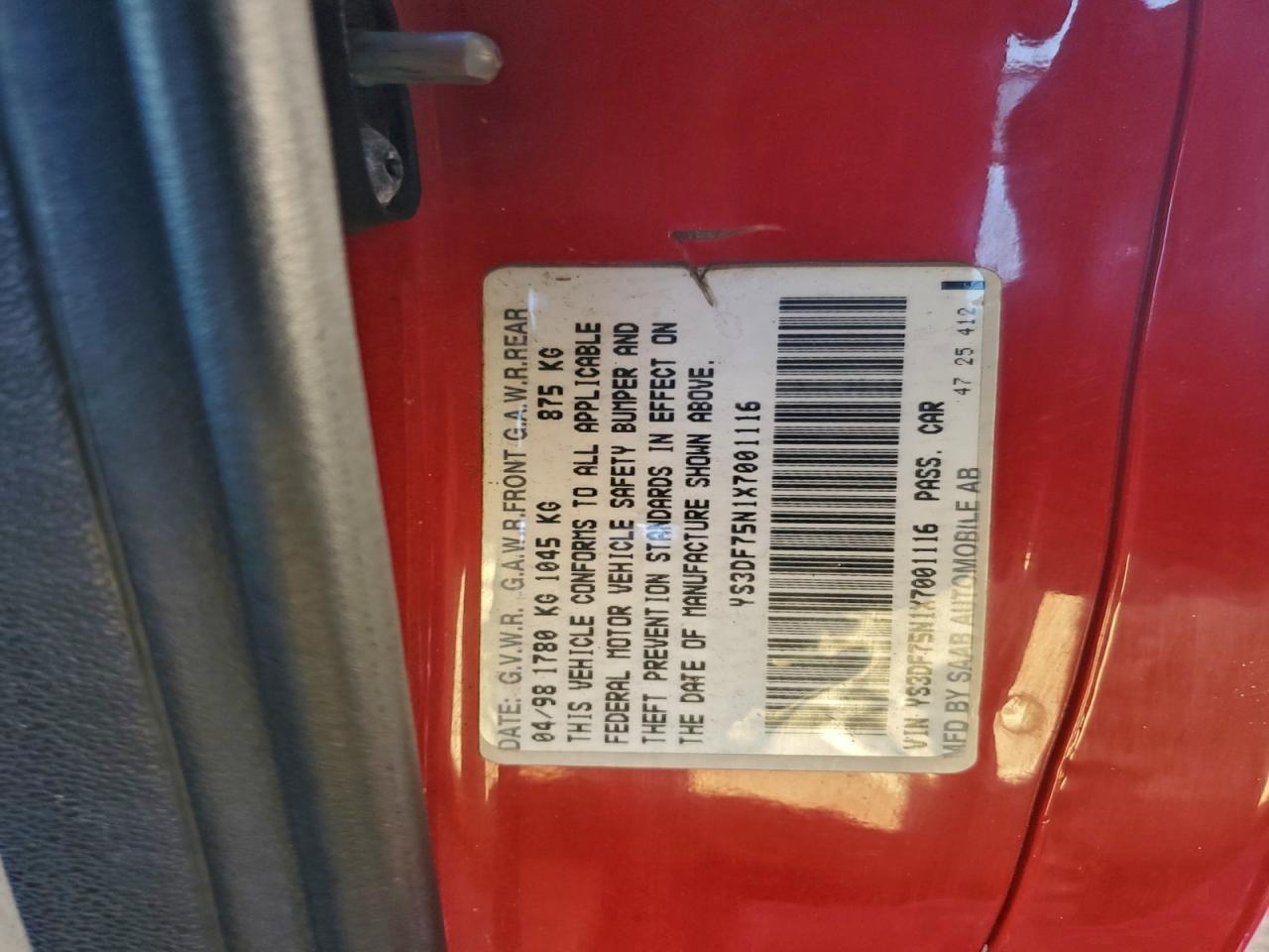 1999 Saab 9-3 Se Red vin: YS3DF75N1X7001116