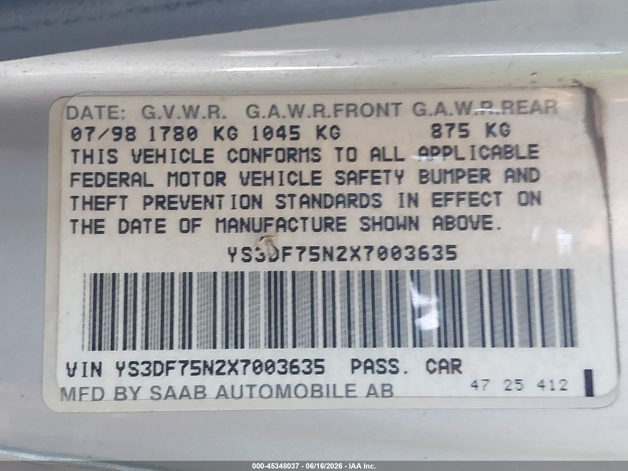 1999 Saab 9-3 Se Серебряный vin: YS3DF75N2X7003635