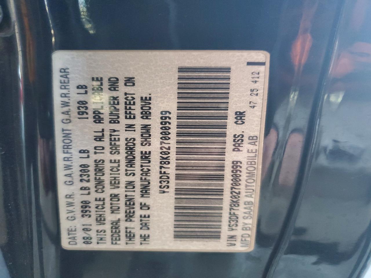 2002 Saab 9-3 Se Черный vin: YS3DF78K027000999