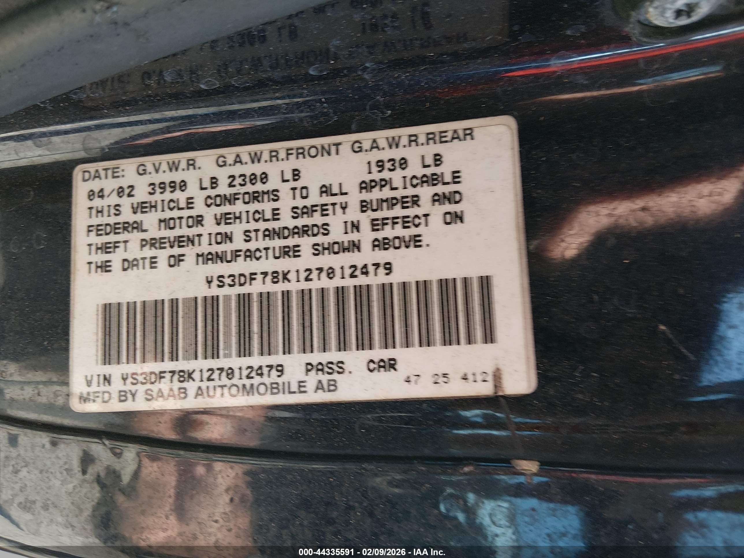 2002 Saab 9-3 Se Dark Blue vin: YS3DF78K127012479