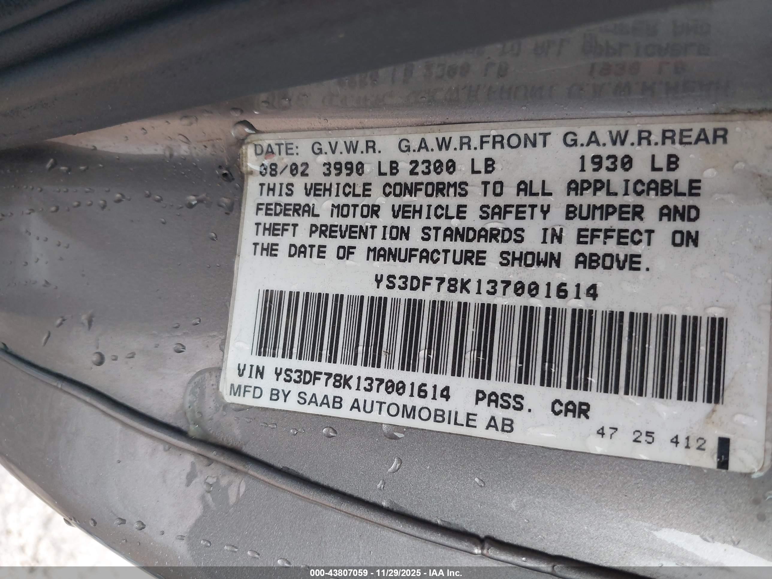 2003 Saab 9-3 Se Beige vin: YS3DF78K137001614