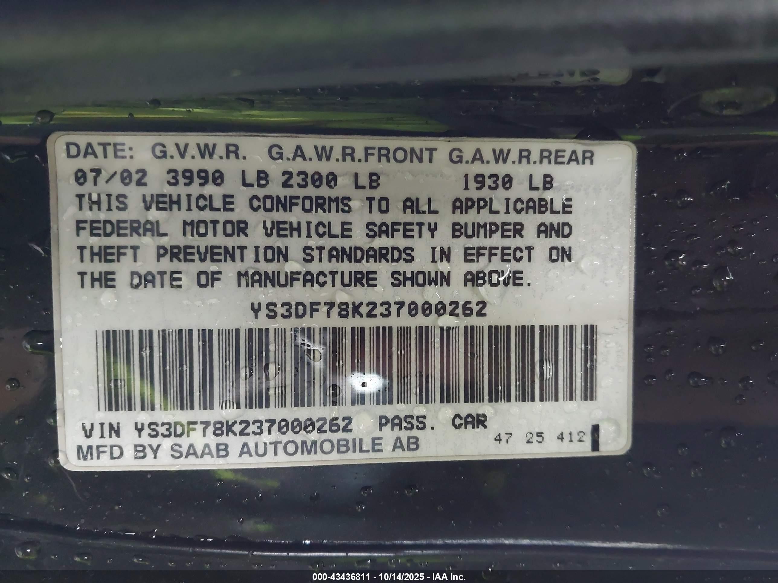 2003 Saab 9-3 Se Black vin: YS3DF78K237000262