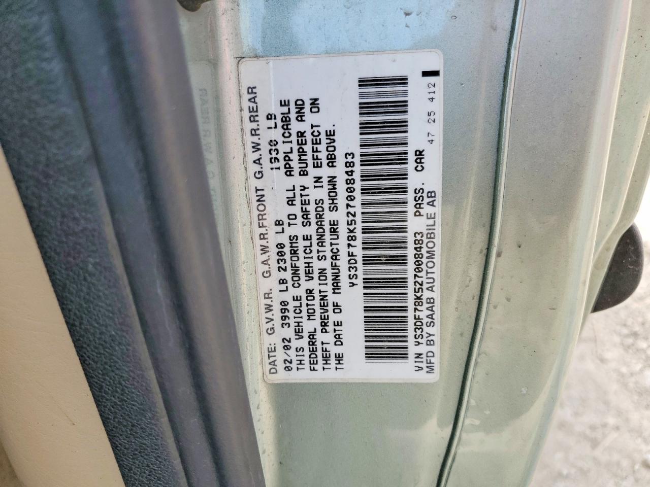 2002 Saab 9-3 Se Gray vin: YS3DF78K527008483