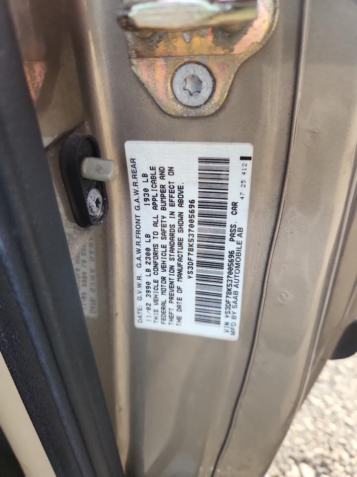 2003 Saab 9-3 Se Tan vin: YS3DF78K537005696