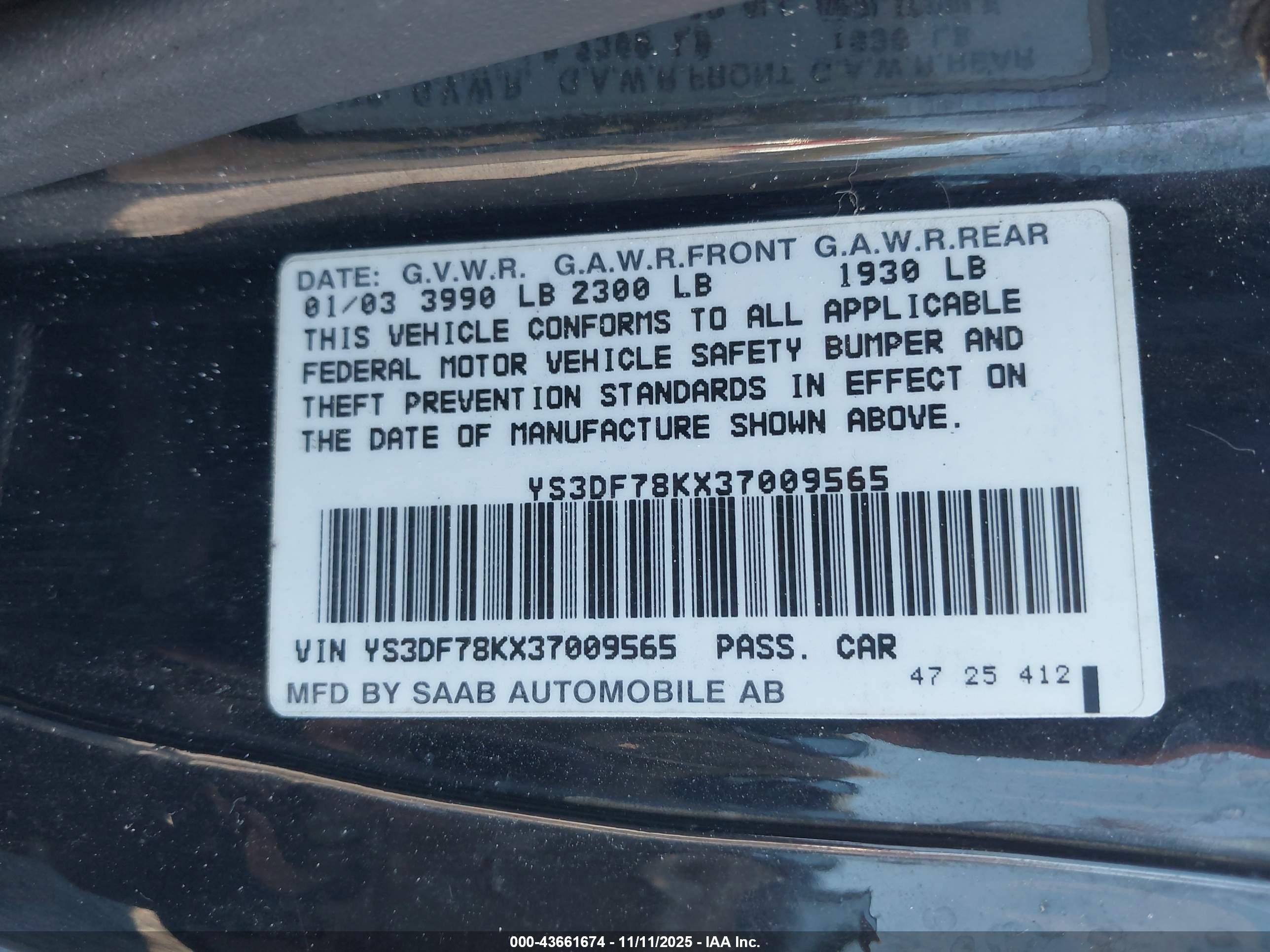 2003 Saab 9-3 Se Black vin: YS3DF78KX37009565