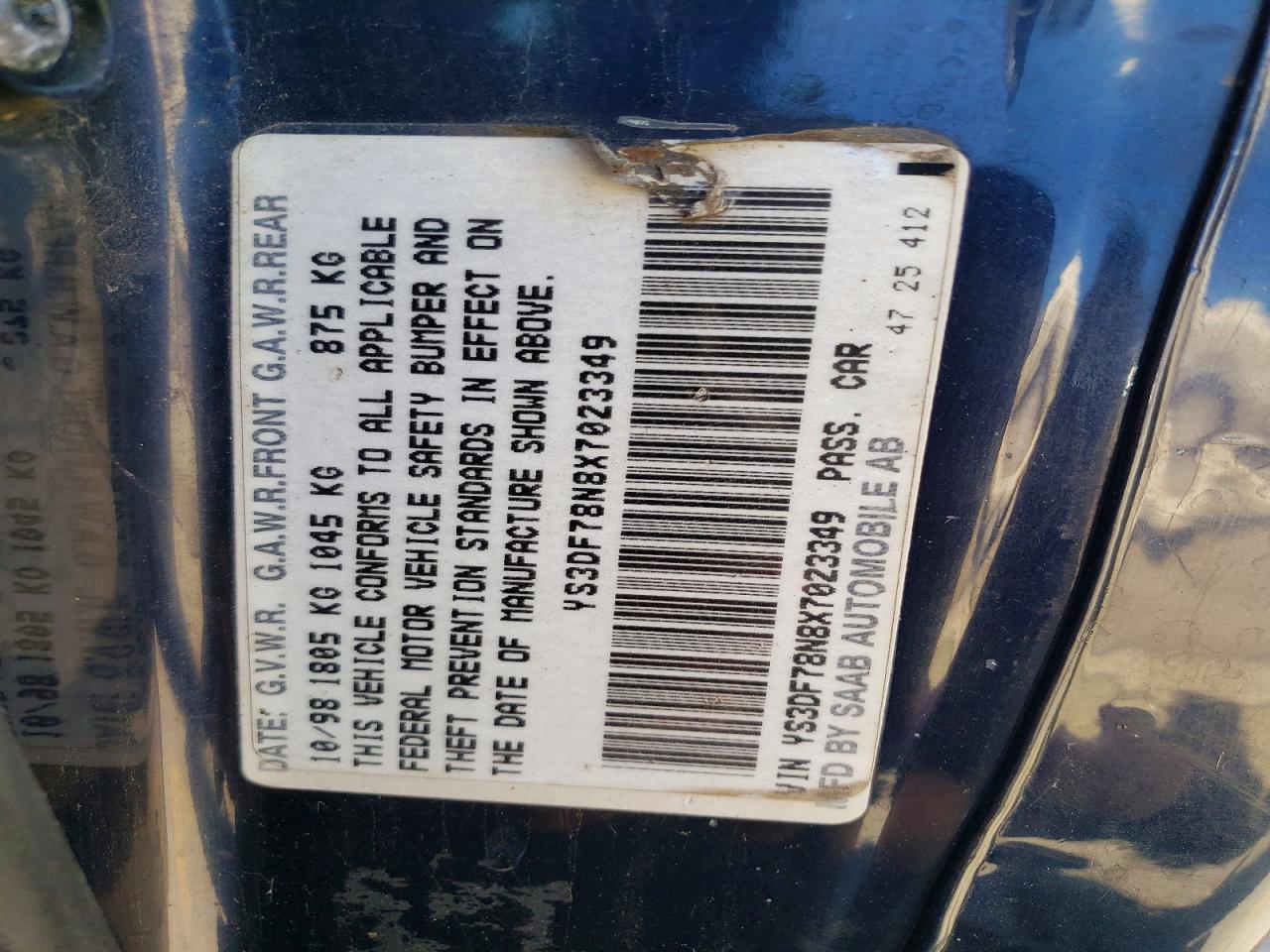 1999 Saab 9-3 Se Blue vin: YS3DF78N8X7023349