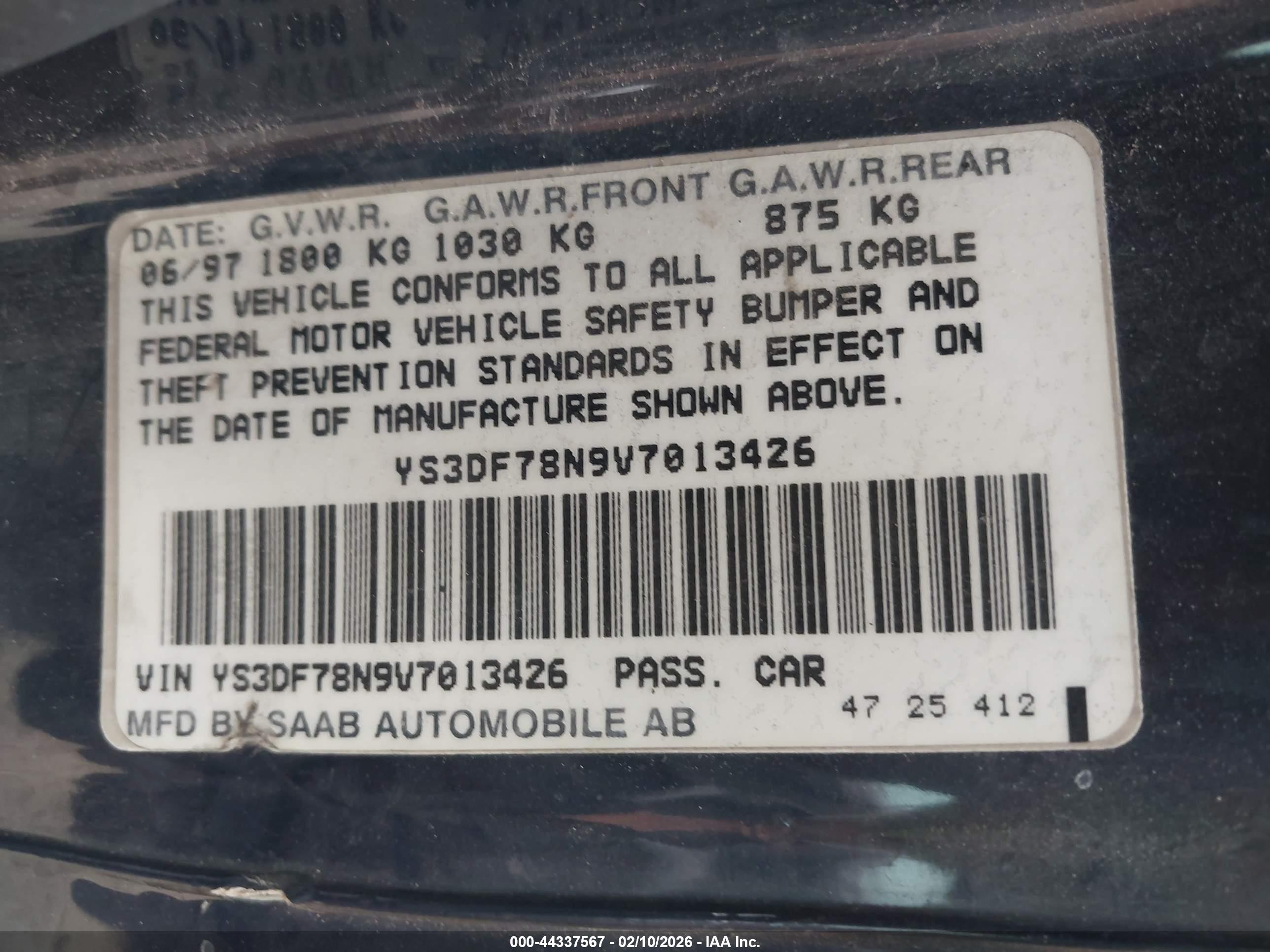 1997 Saab 900 Se Dark Blue vin: YS3DF78N9V7013426