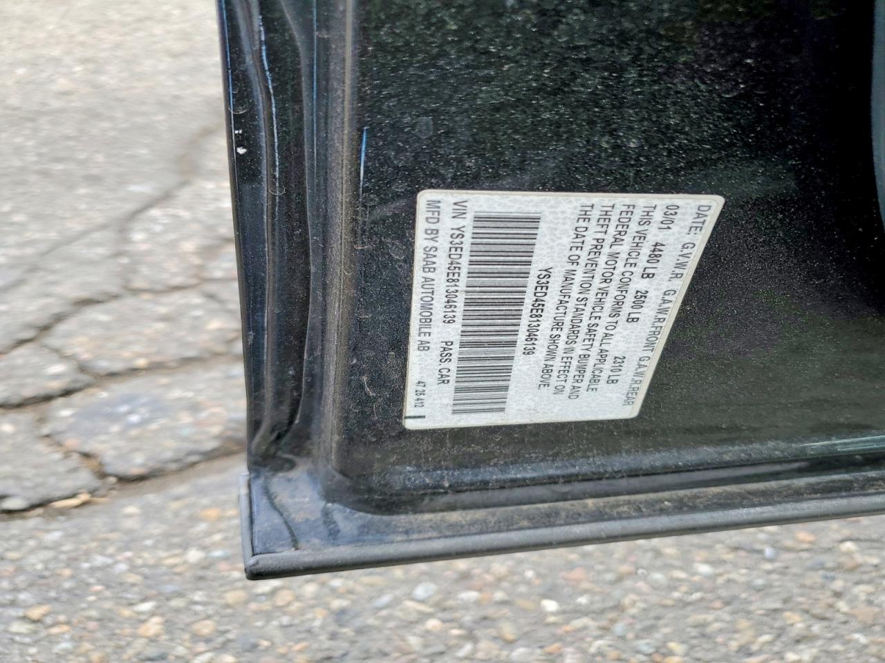 2001 Saab 9-5 Черный vin: YS3ED45E813046139