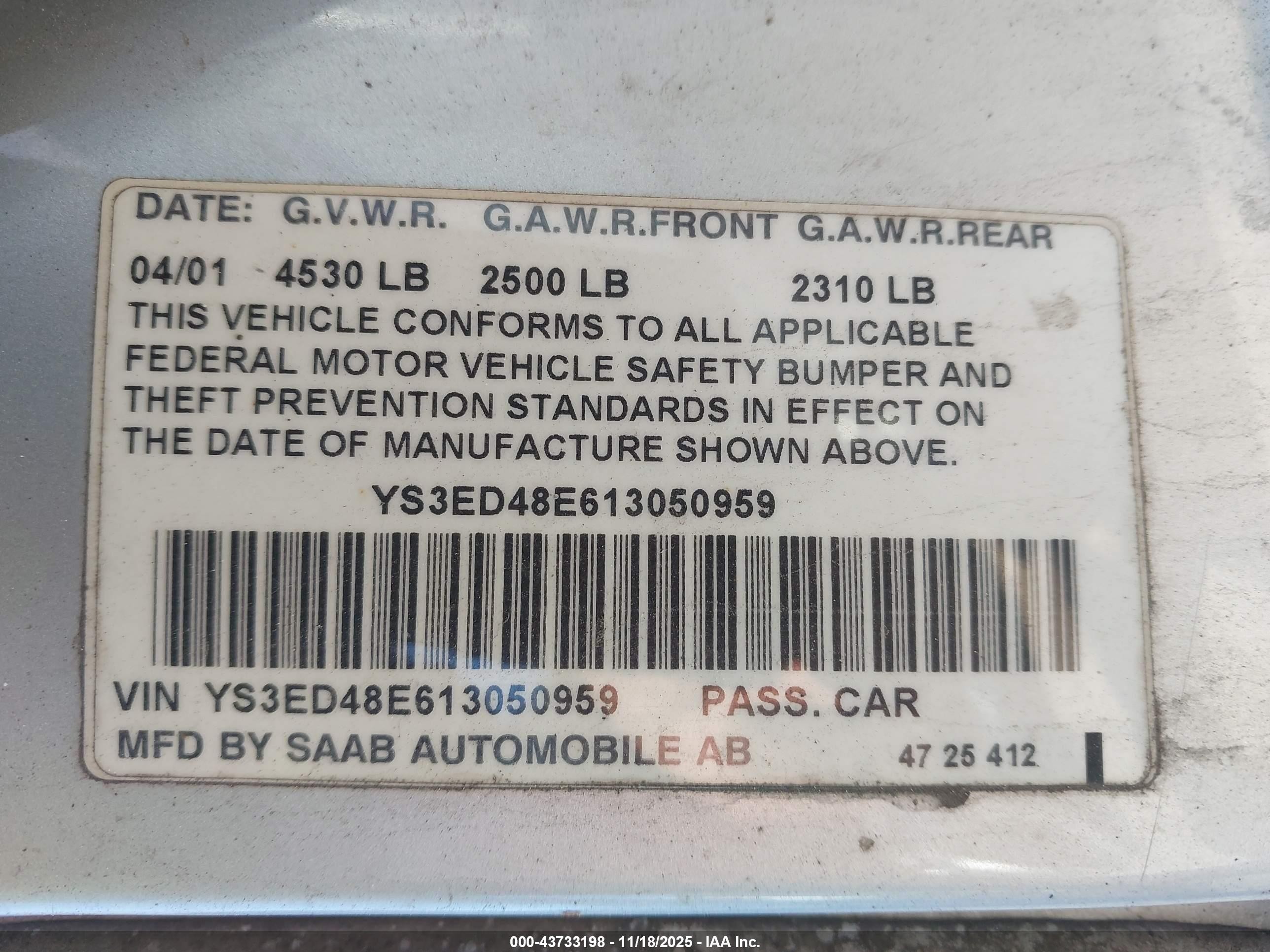 2001 Saab 9-5   Silver vin: YS3ED48E613050959